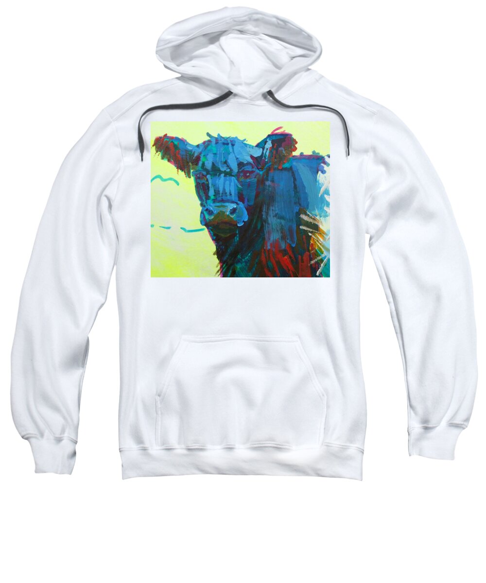 Belted Galloway Cow Sweatshirt featuring the painting Belted Galloway Cow on Dartmoor by Mike Jory