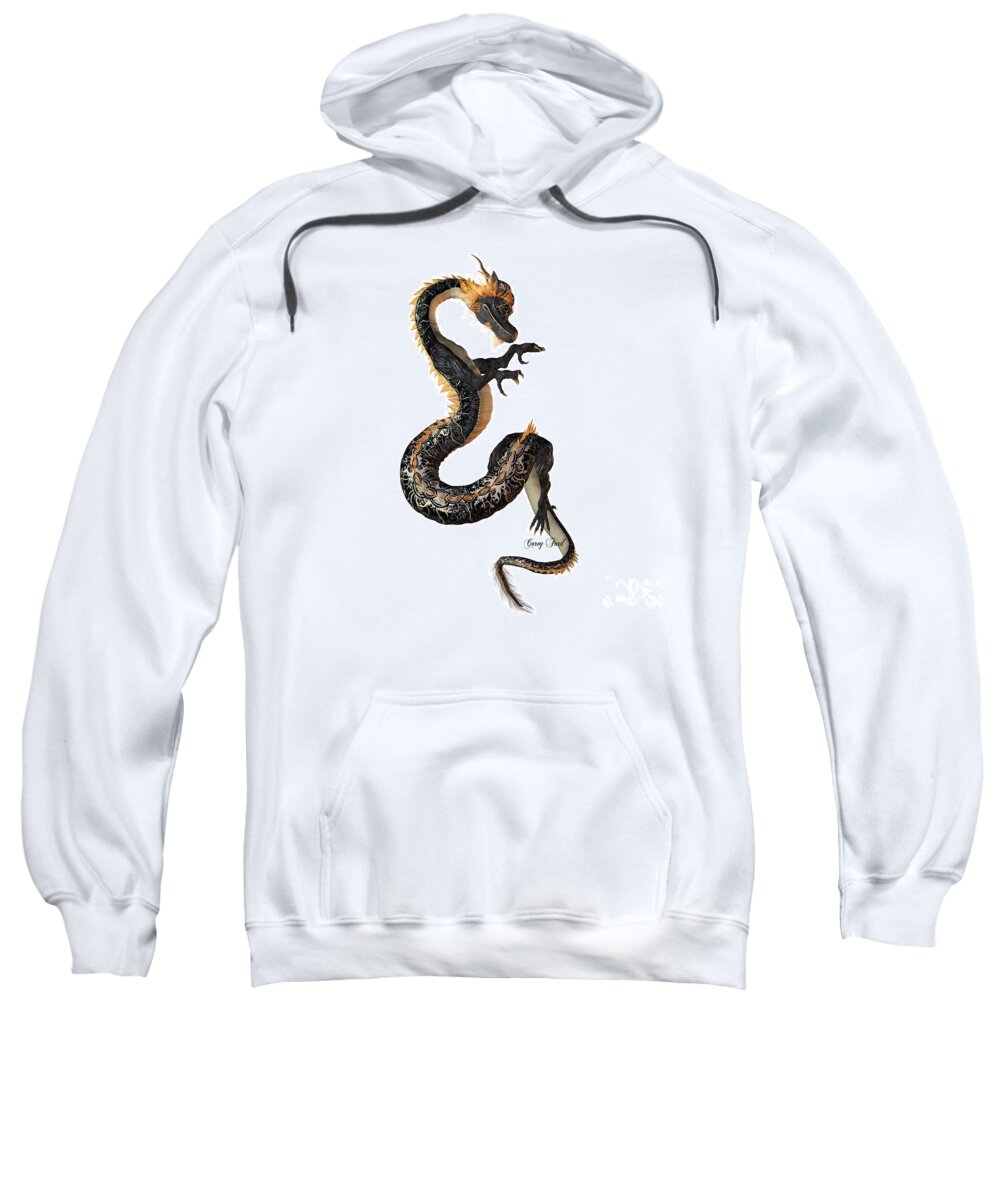 Dragon Sweatshirt featuring the painting Black and Gold Dragon by Corey Ford