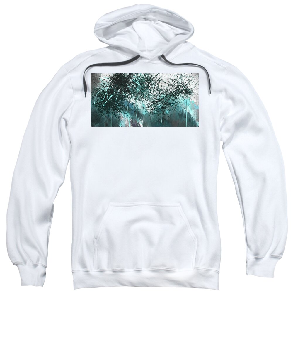 Turquoise And Gray Modern Art Sweatshirt featuring the painting Blackish Blues -Turquoise and Gray Modern Artwork by Lourry Legarde
