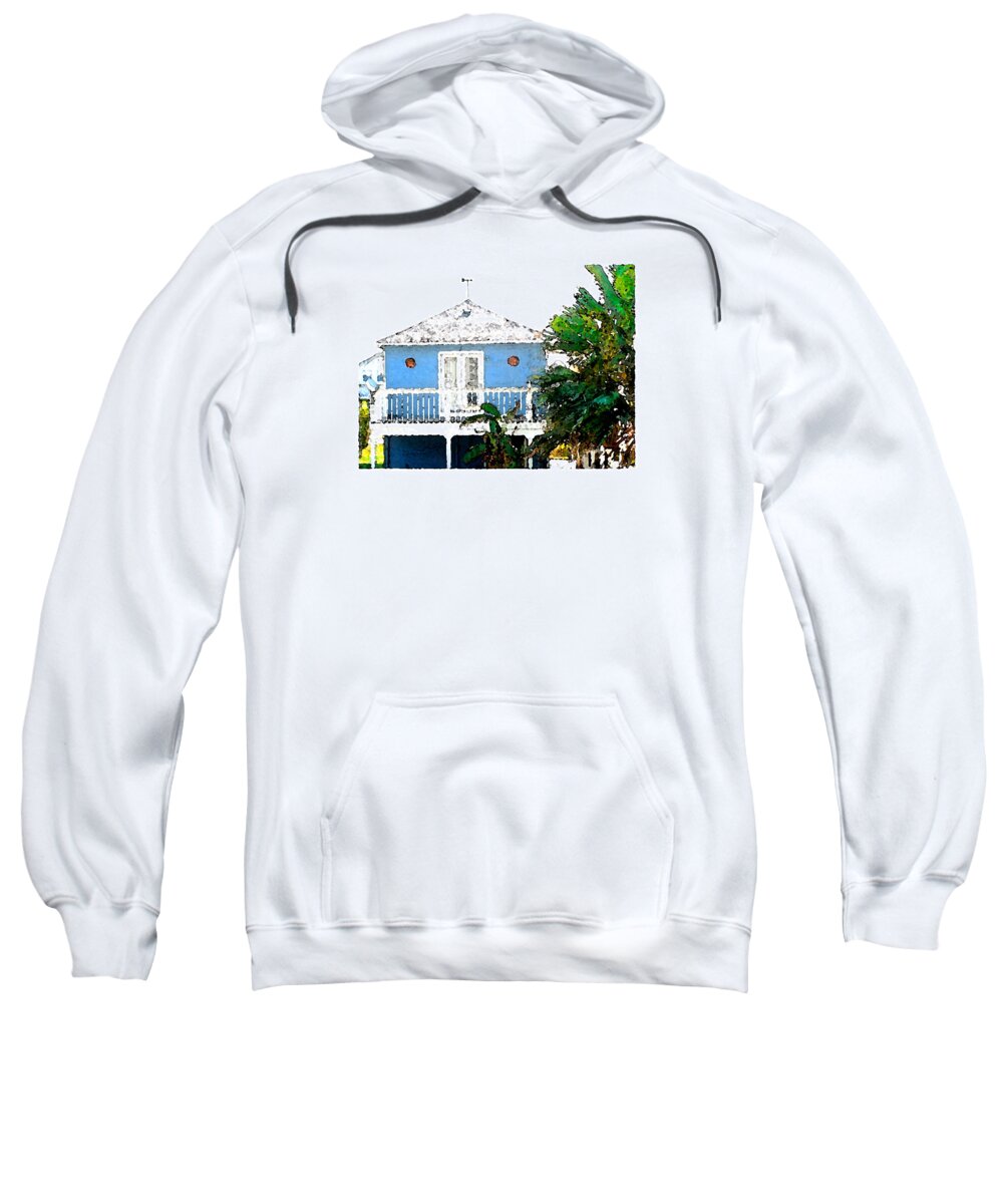 Beach Sweatshirt featuring the digital art Blue Beach House by Brenda Leedy
