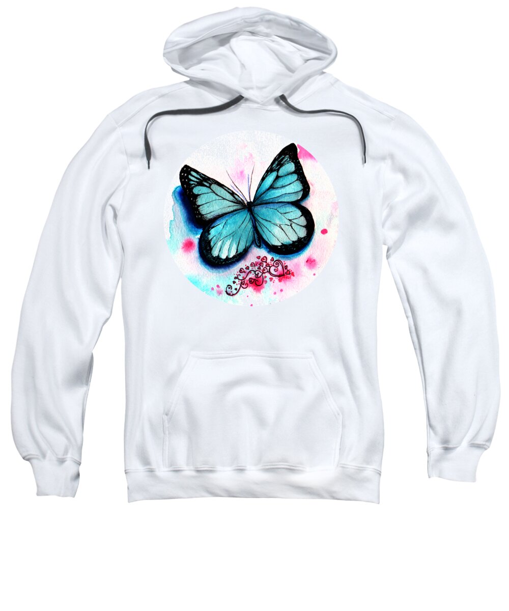 Butterfly Sweatshirt featuring the painting Blue Butterfly by Isabel Salvador