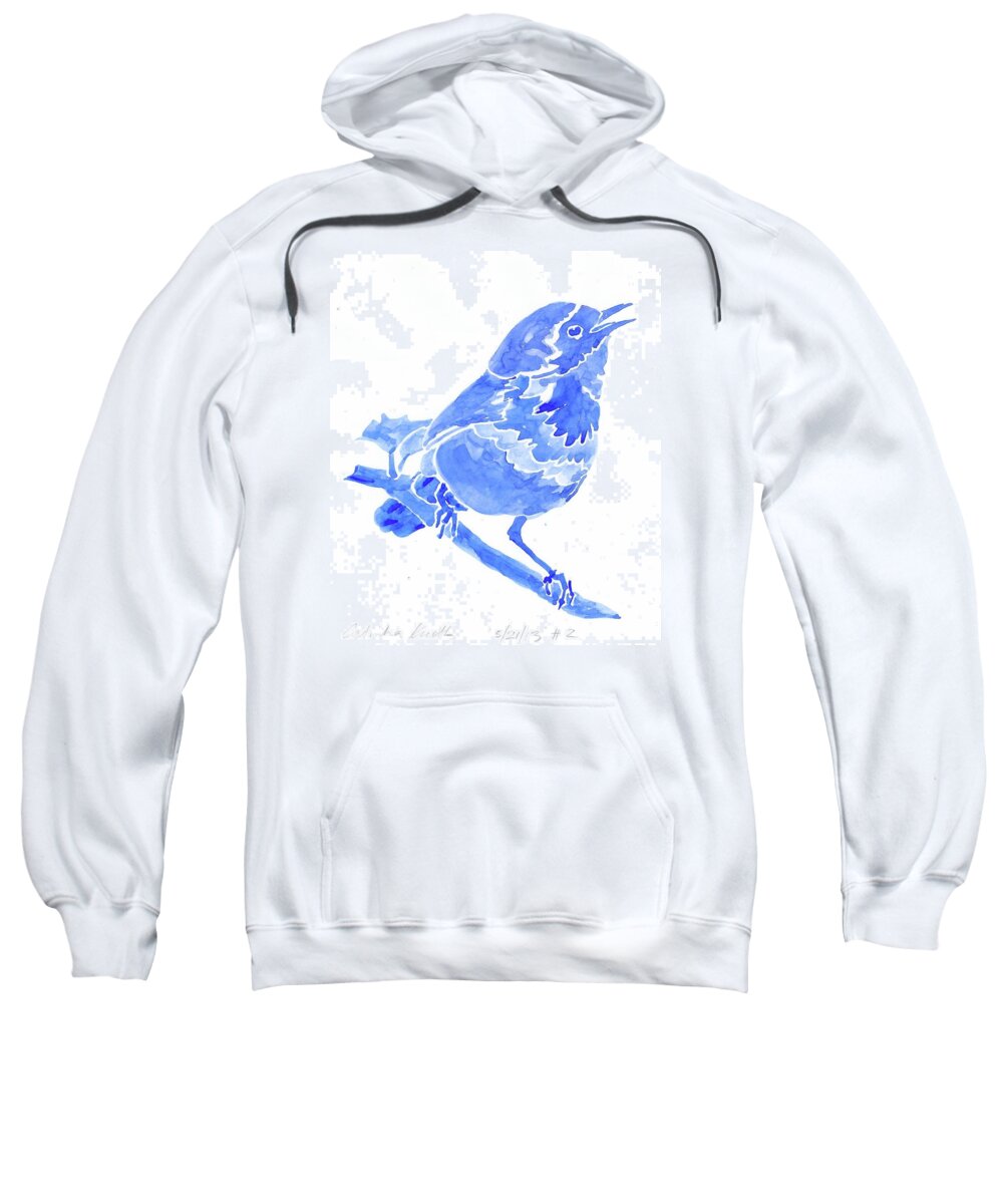  Sweatshirt featuring the painting Blue songbird warbler by Catinka Knoth