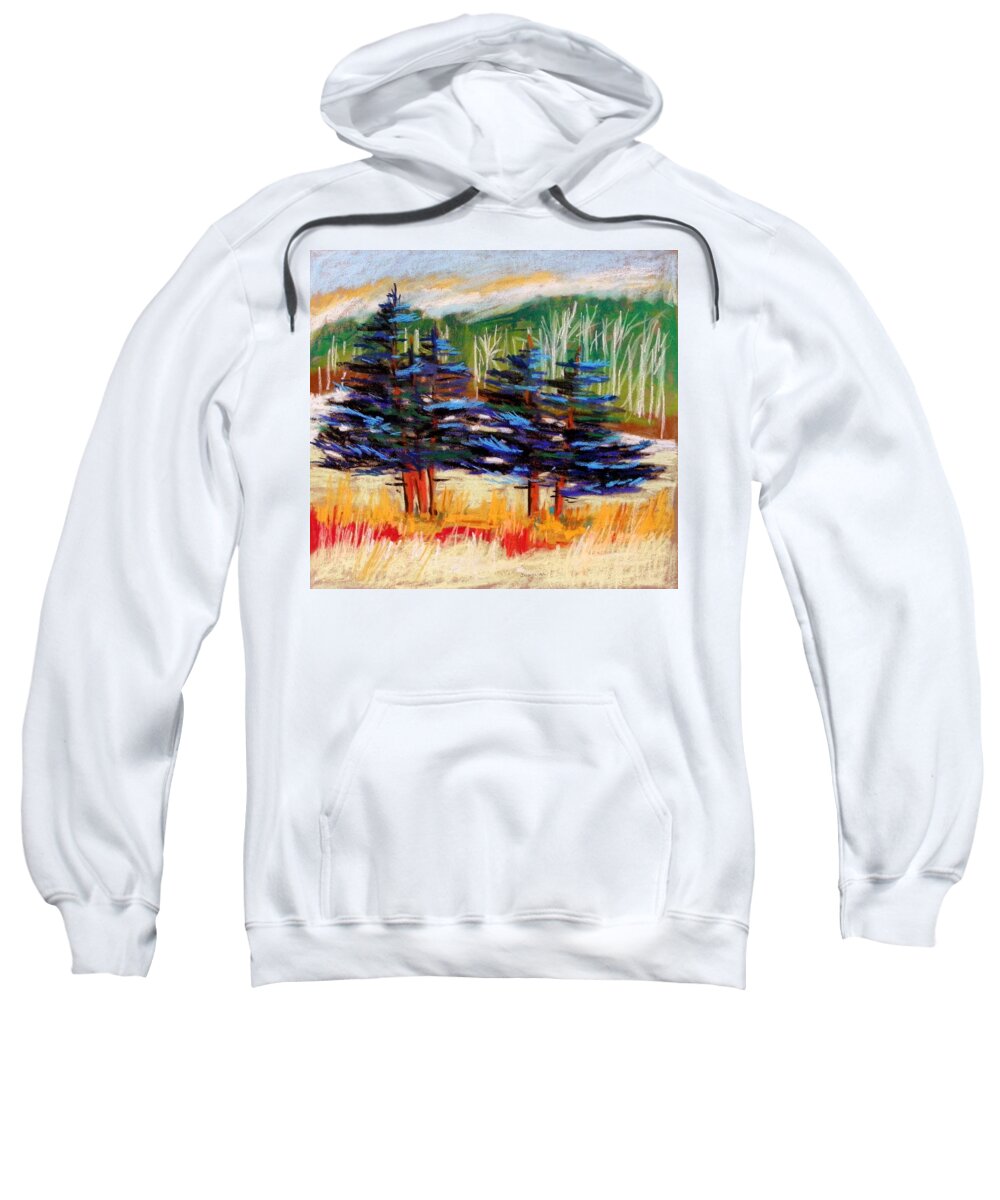 Blue Spruce Sweatshirt featuring the drawing Blue Spruce Stand by John Williams