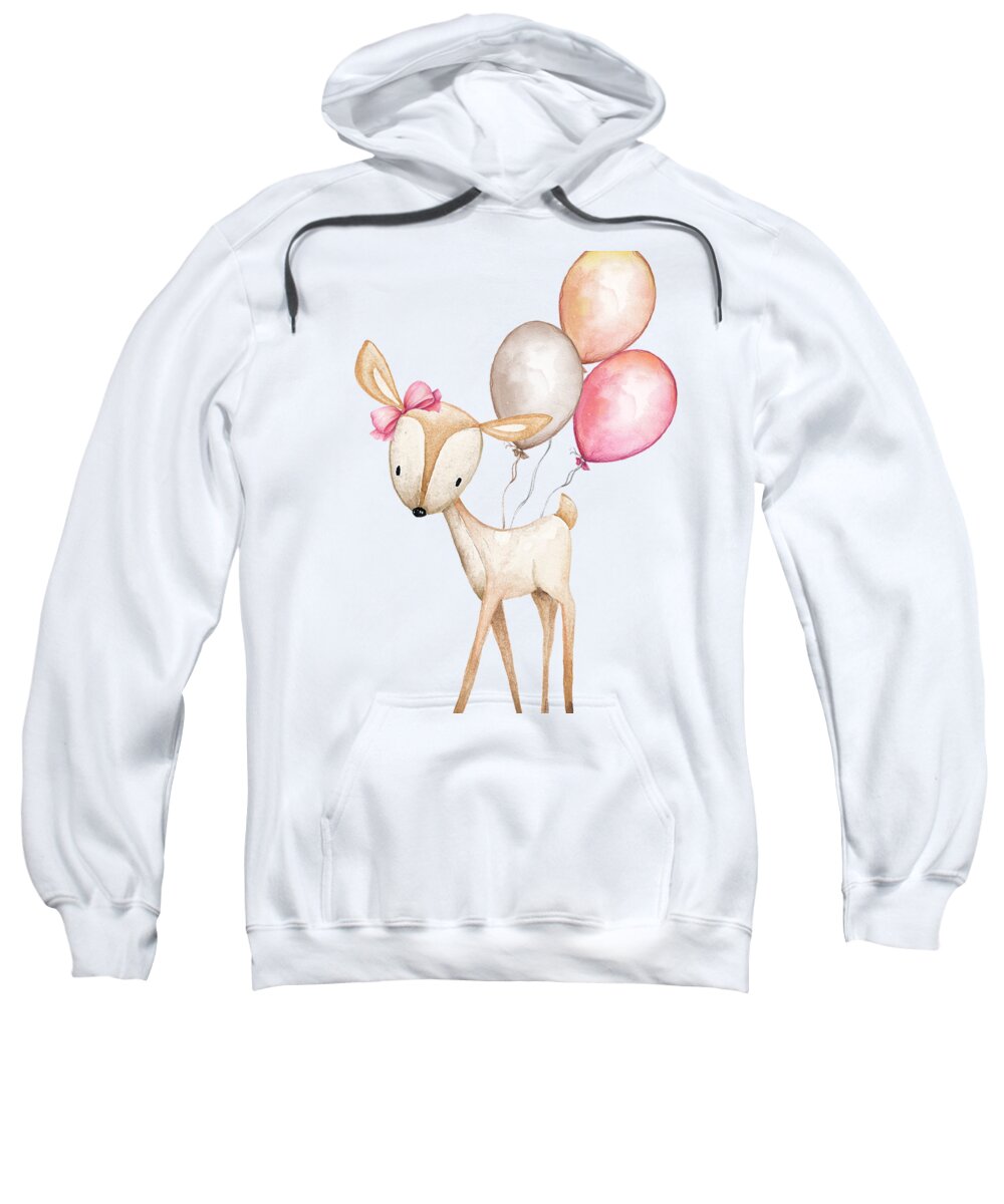 Boho Sweatshirt featuring the photograph Boho Deer With Balloons by Pink Forest Cafe