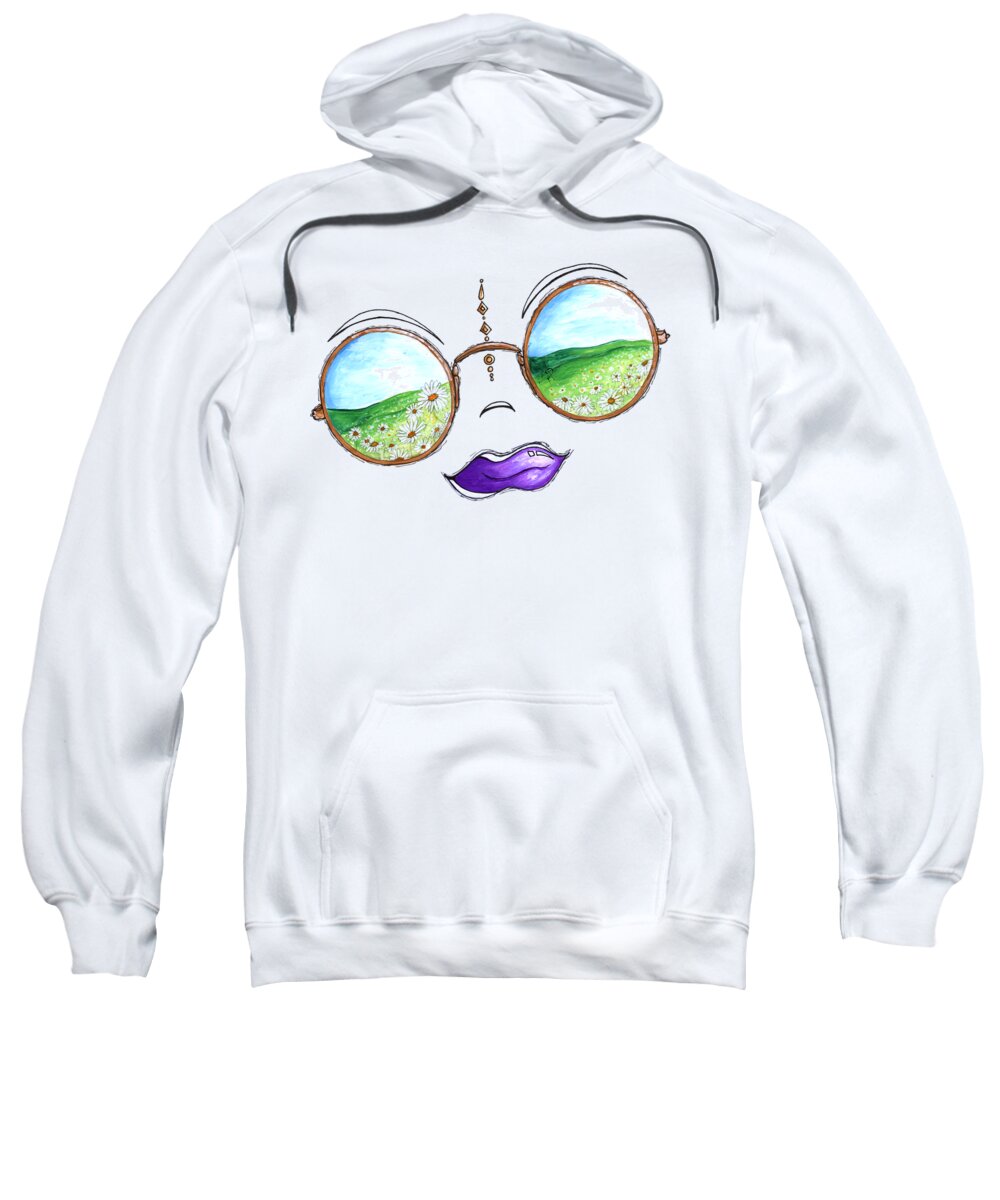 Boho Sweatshirt featuring the painting Boho Gypsy Daisy Field Sunglasses Reflection Design from the Aroon Melane 2014 Collection by MADART by Megan Aroon