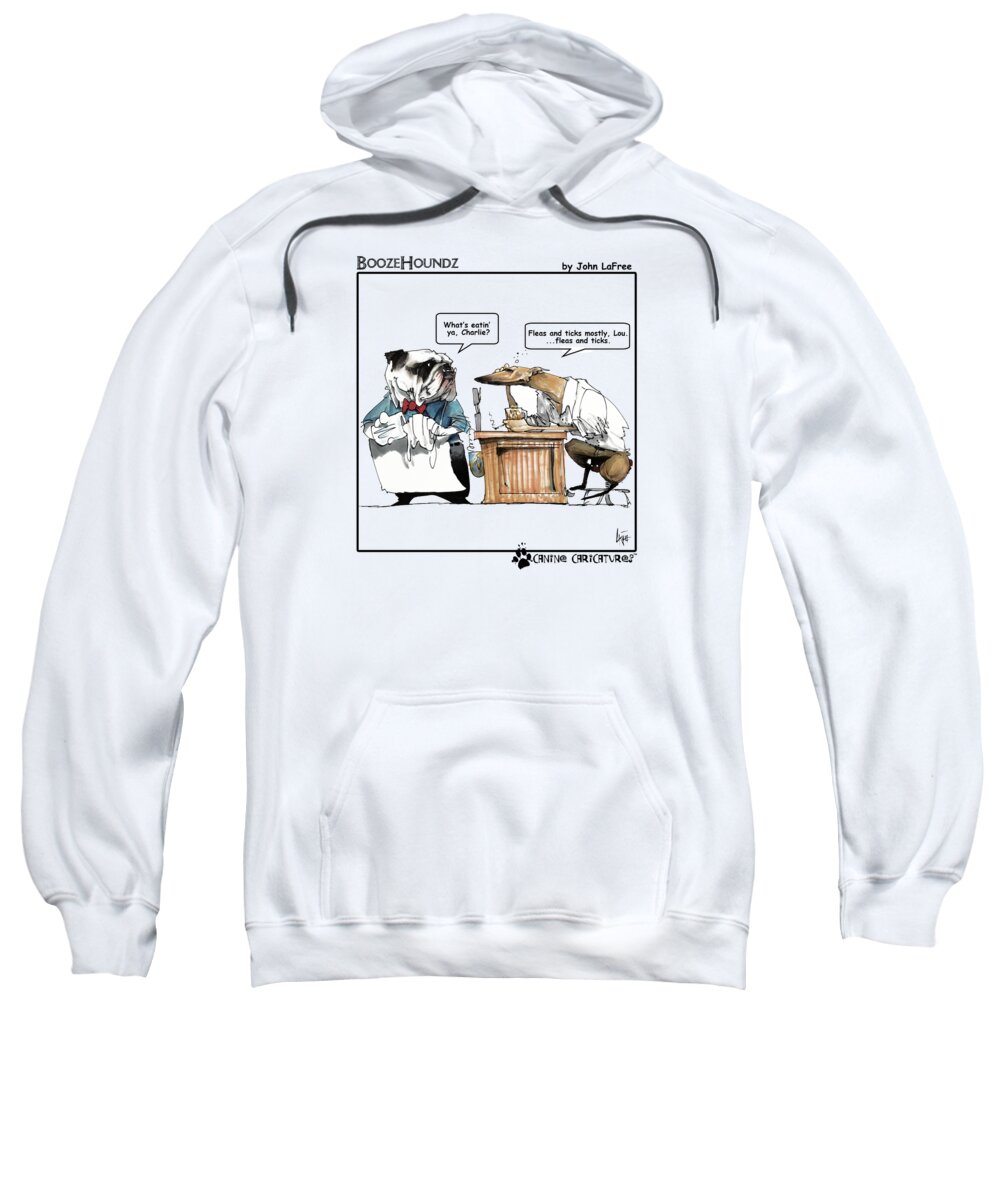 Bulldog Sweatshirt featuring the drawing BoozeHoundz #1 Fleas by John LaFree