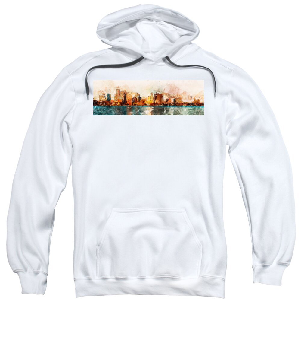 Boston Sweatshirt featuring the painting Boston, Panorama - 10 by AM FineArtPrints
