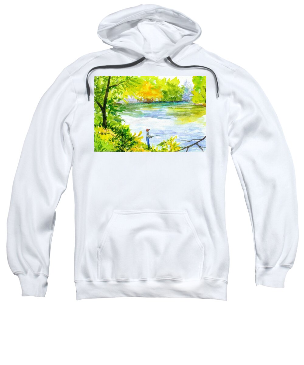 Fishing Sweatshirt featuring the painting Boy Fisherman by Anne Marie Brown
