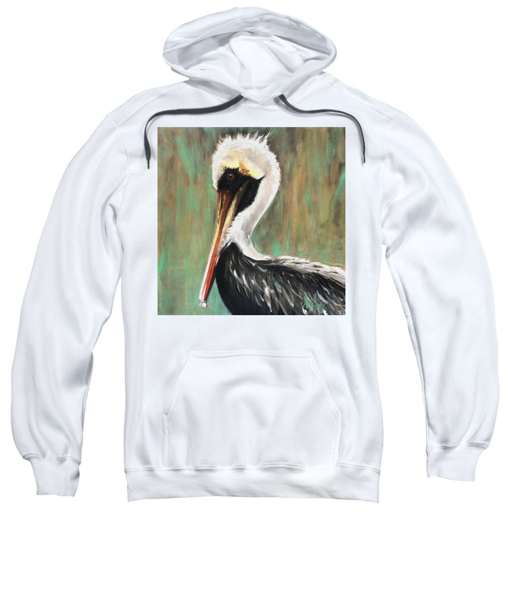 Bird Sweatshirt featuring the painting Brown Pelican by Maggii Sarfaty