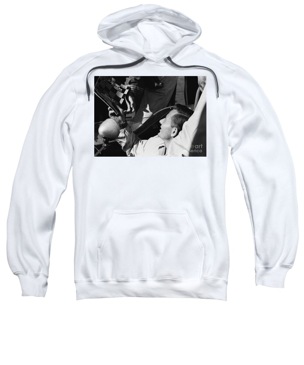 Can-am Sweatshirt featuring the photograph Bruce McLaren takes time for fan by Robert K Blaisdell