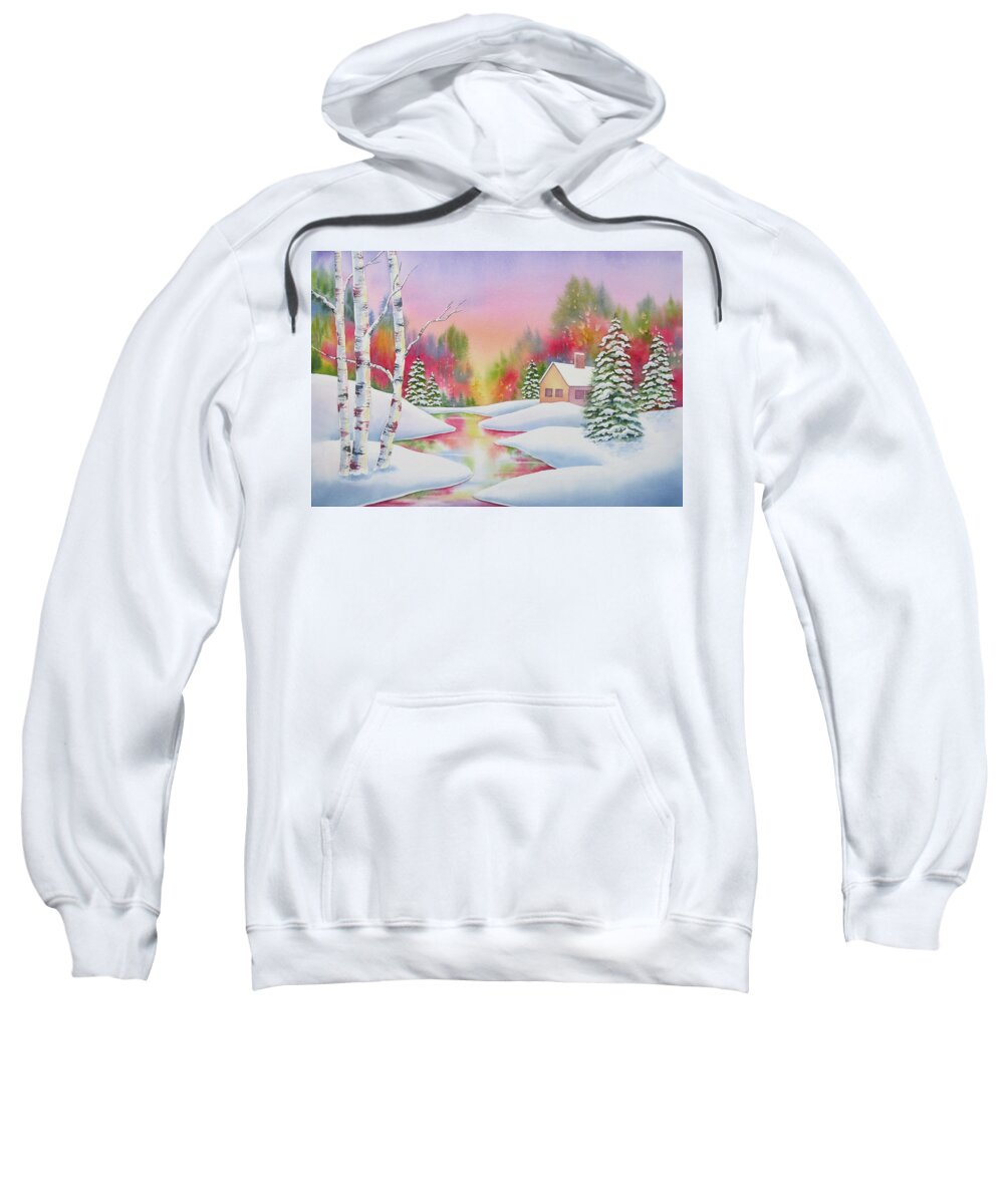 Landscape Sweatshirt featuring the painting Cabin In The Woods by Deborah Ronglien