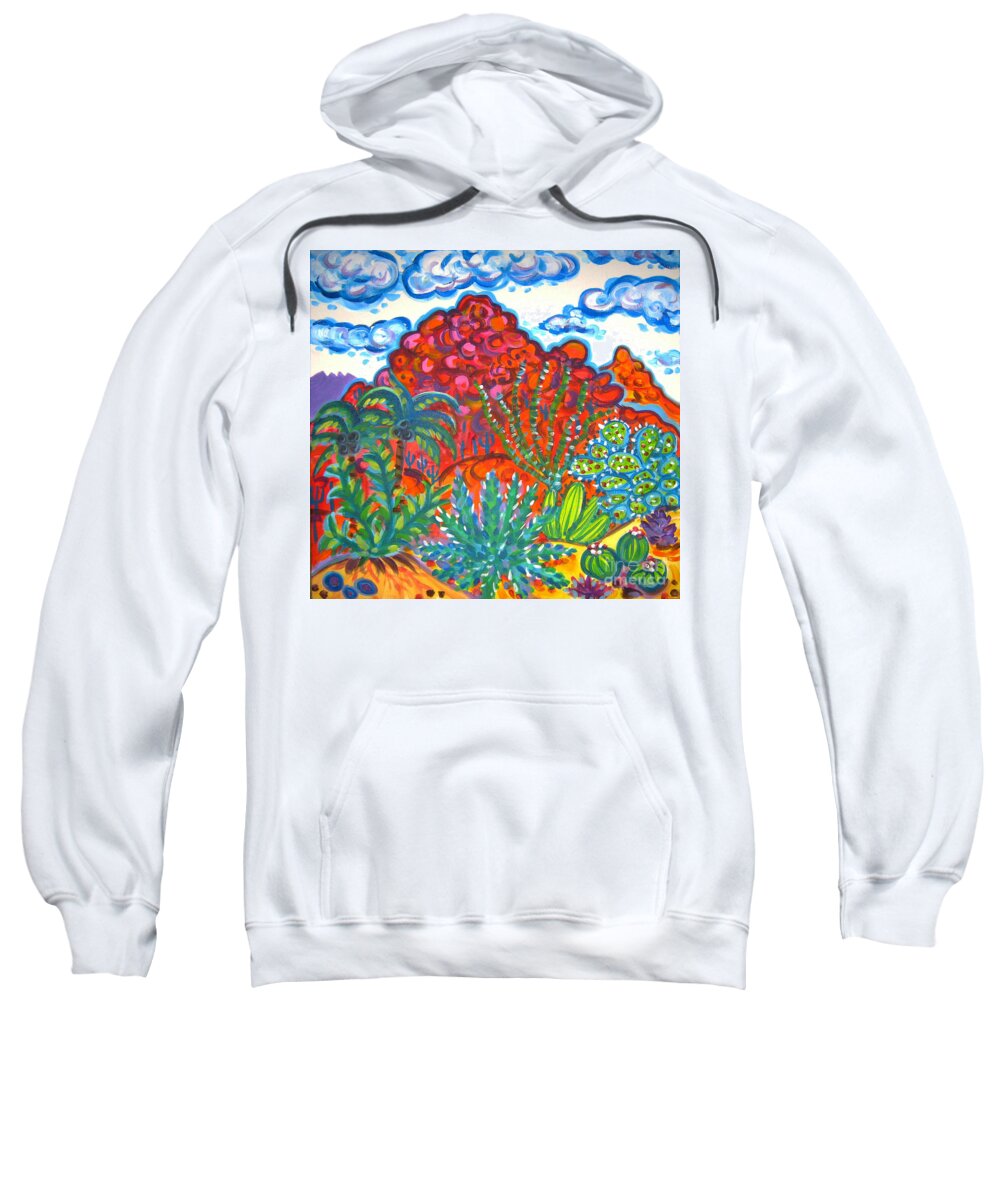 Rachel Houseman Sweatshirt featuring the painting Camelback Mountain Cactus Garden by Rachel Houseman