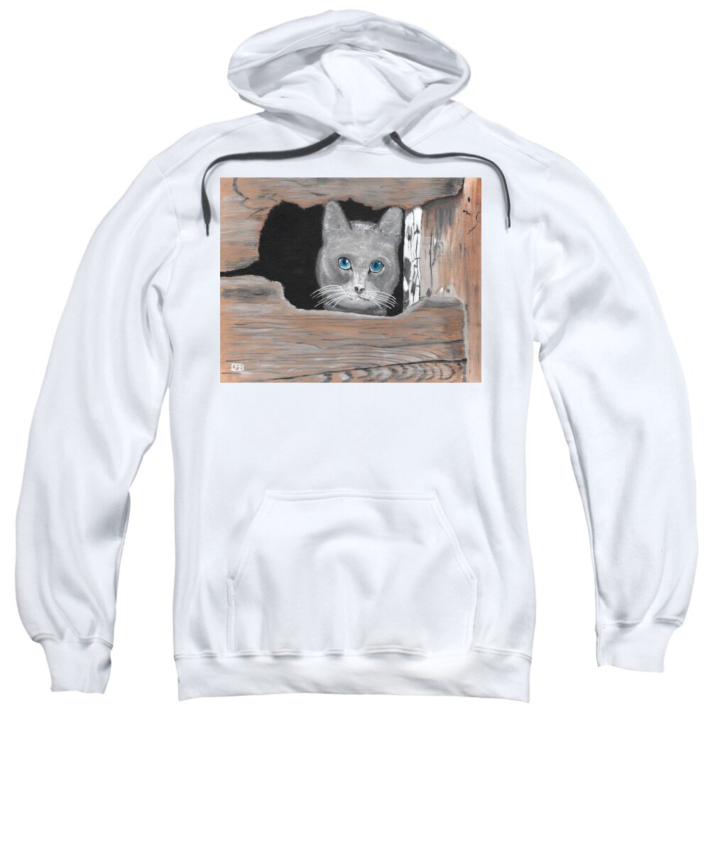 Cat Sweatshirt featuring the painting Cat in the hole by David Bigelow