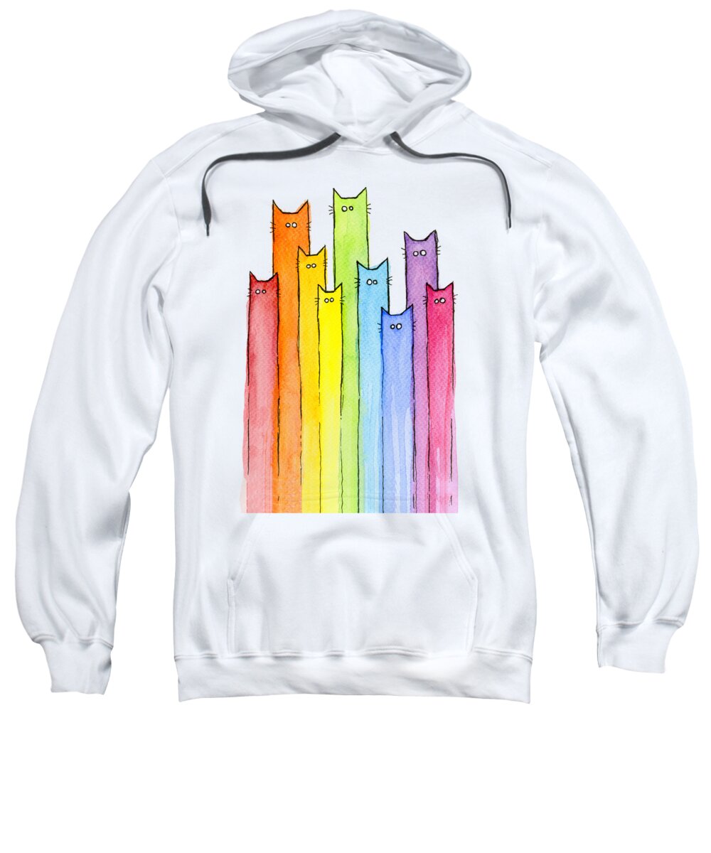 Cats Sweatshirt featuring the painting Cat Rainbow Watercolor Pattern by Olga Shvartsur