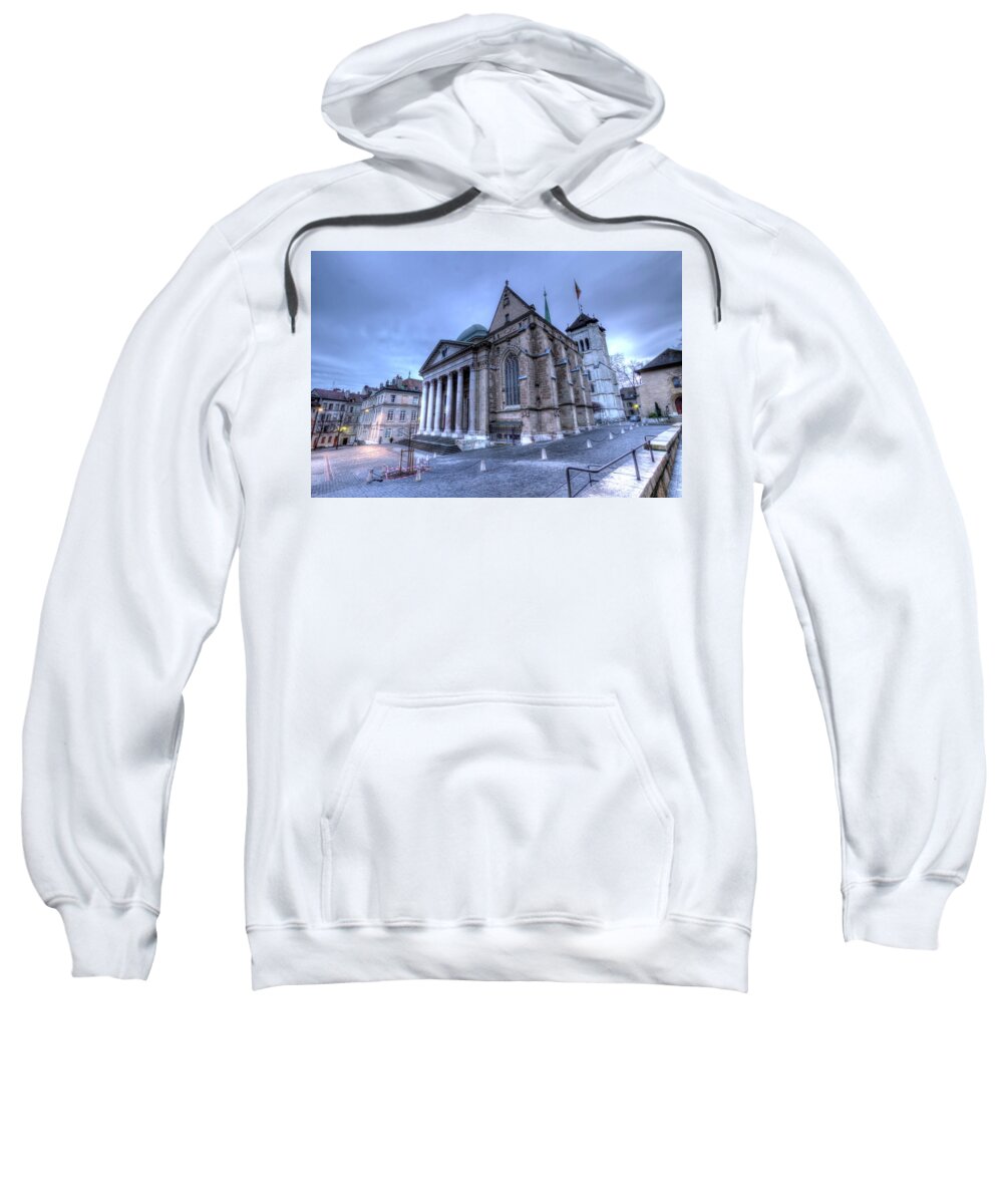 Geneva Sweatshirt featuring the photograph Cathedral Saint-Pierre, Peter, in the old city, Geneva, Switzerland, HDR by Elenarts - Elena Duvernay photo