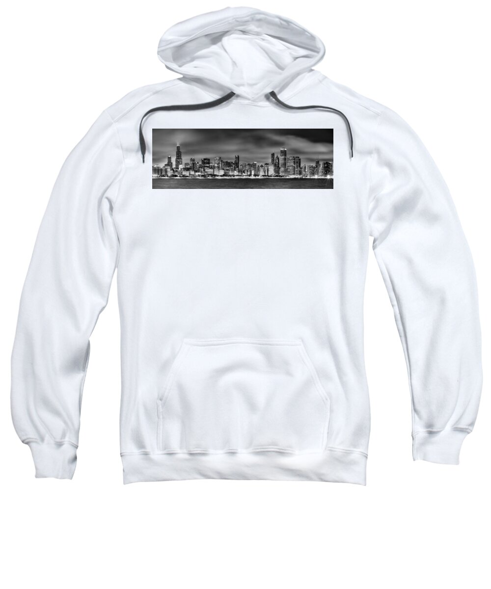 Chicago Skyline Sweatshirt featuring the photograph Chicago Skyline at NIGHT black and white by Jon Holiday