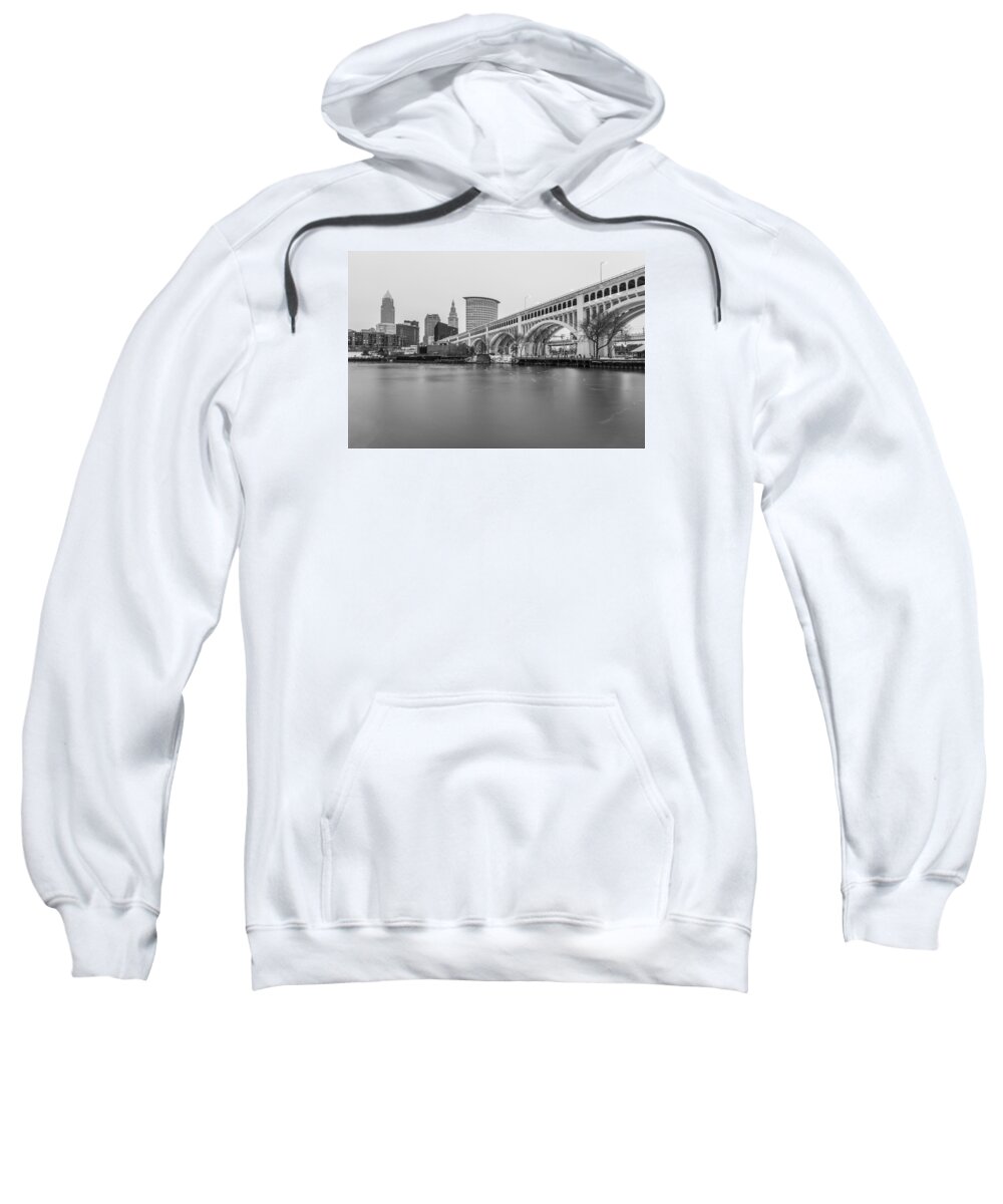Cleveland Sweatshirt featuring the photograph Cleveland Skyline in Black and White by John McGraw