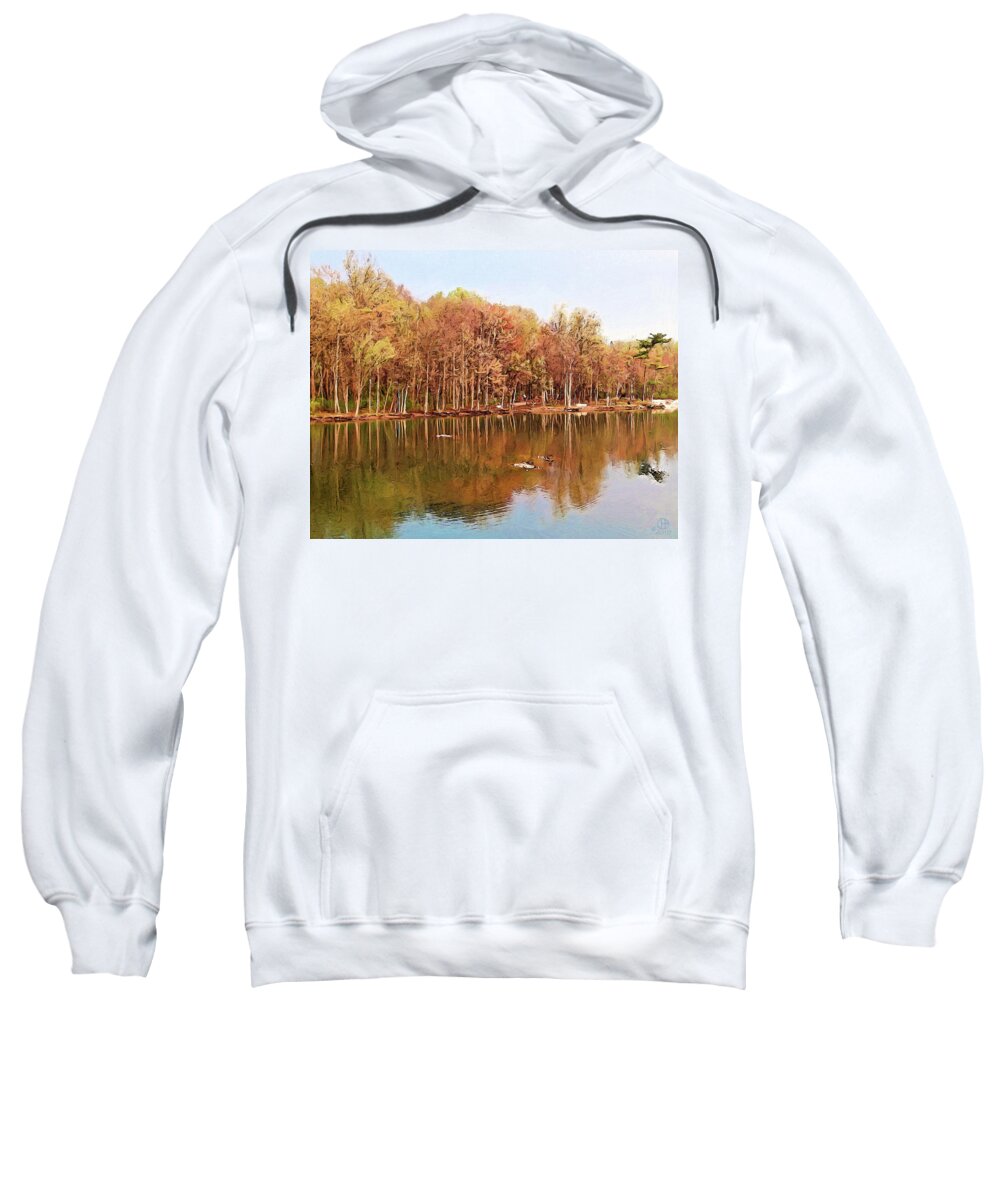 Coe Lake Sweatshirt featuring the digital art Coe Lake at Gloamin' by Gary Olsen-Hasek