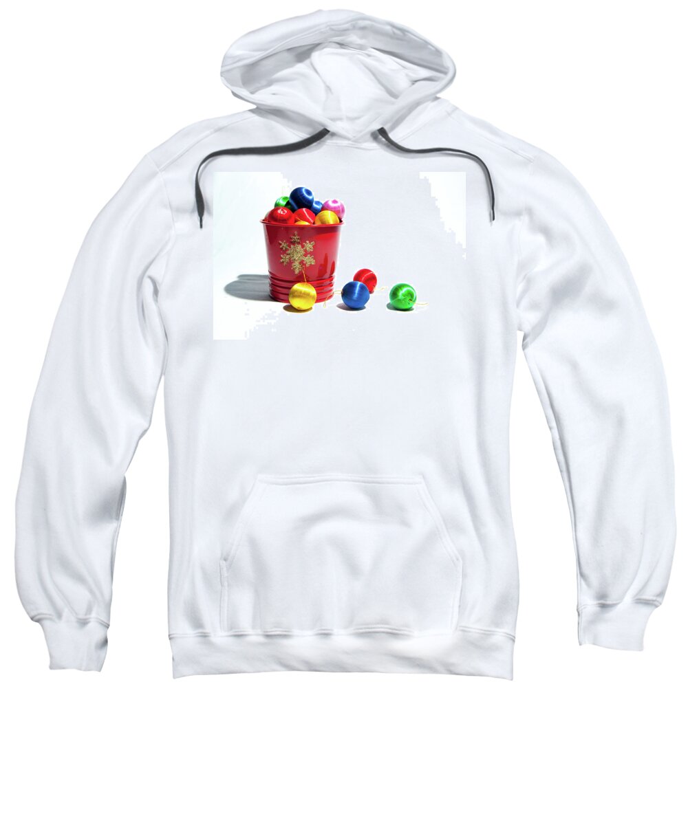 Helen Northcott Sweatshirt featuring the photograph Coloured Baubles in a Pot by Helen Jackson
