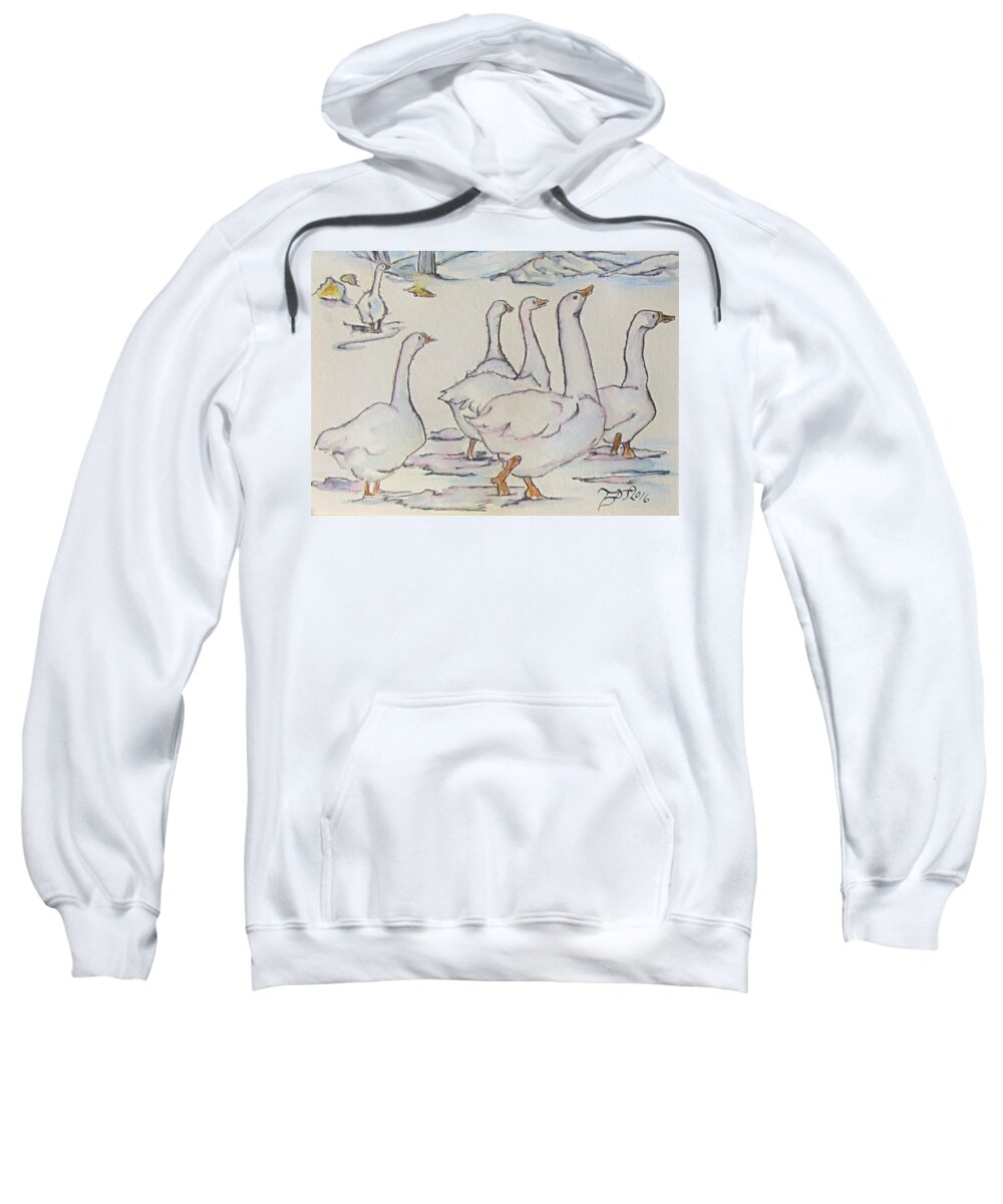 Geese Sweatshirt featuring the painting Come and Get It by Barbara O'Toole