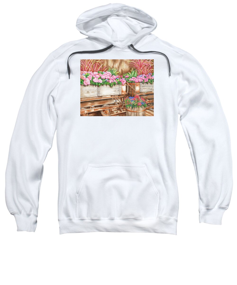 Western Floral Sweatshirt featuring the painting Cordelia's Train by Lori Taylor