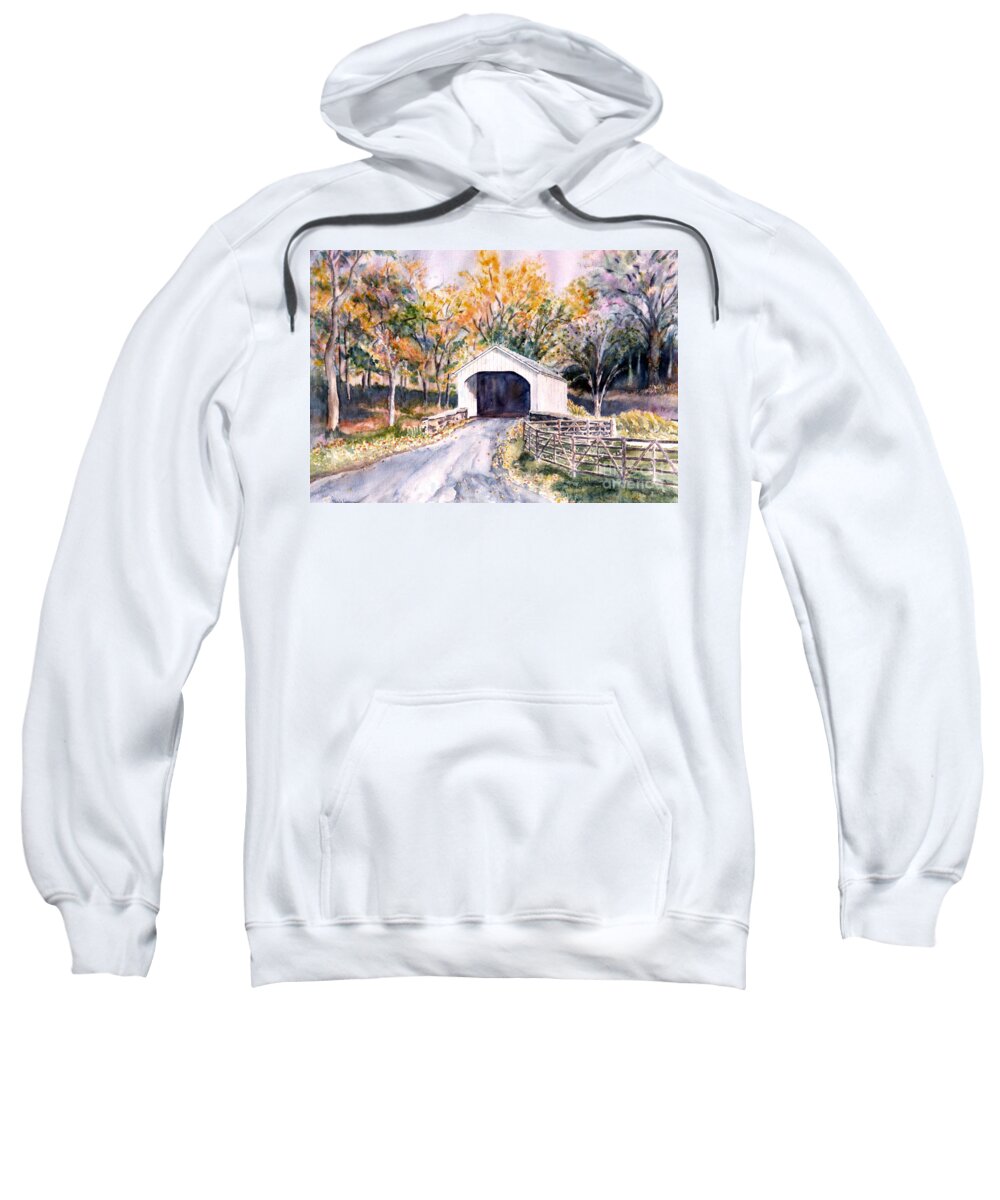 Covered Bridge Sweatshirt featuring the painting Covered Bridge Bucks County, Pennsylvania by Pamela Parsons