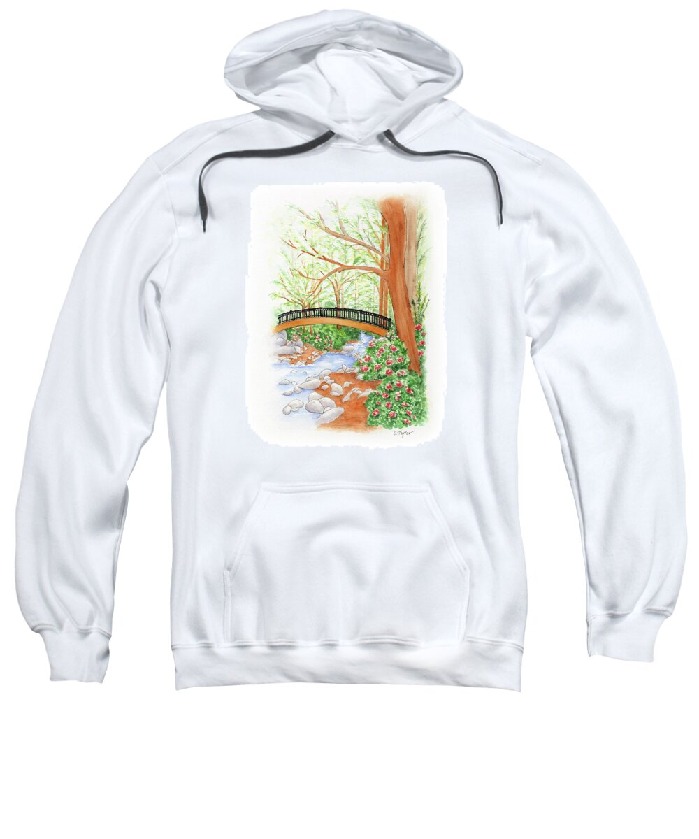 Lithia Park Sweatshirt featuring the painting Creek Crossing by Lori Taylor