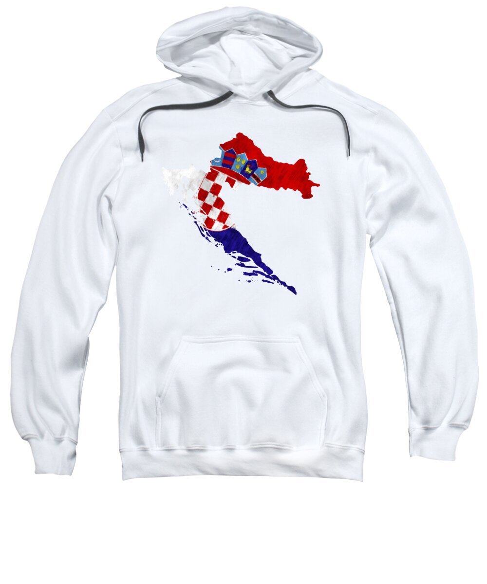 Croatia Sweatshirt featuring the digital art Croatia Map Art with Flag Design by World Art Prints And Designs
