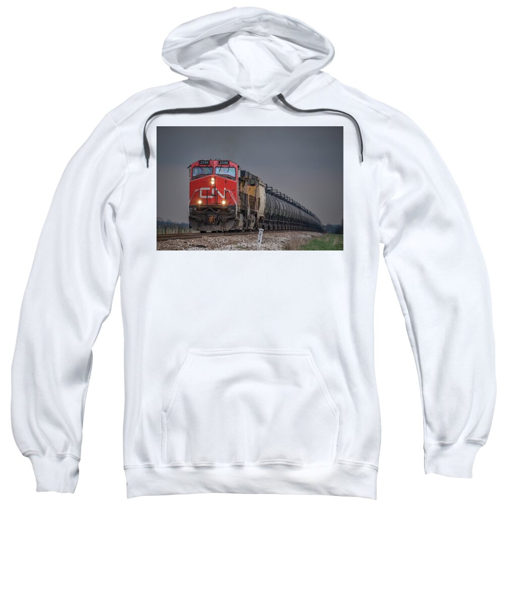 Railroad Tracks Sweatshirt featuring the photograph CSX empty ethanol train K444-15 by Jim Pearson