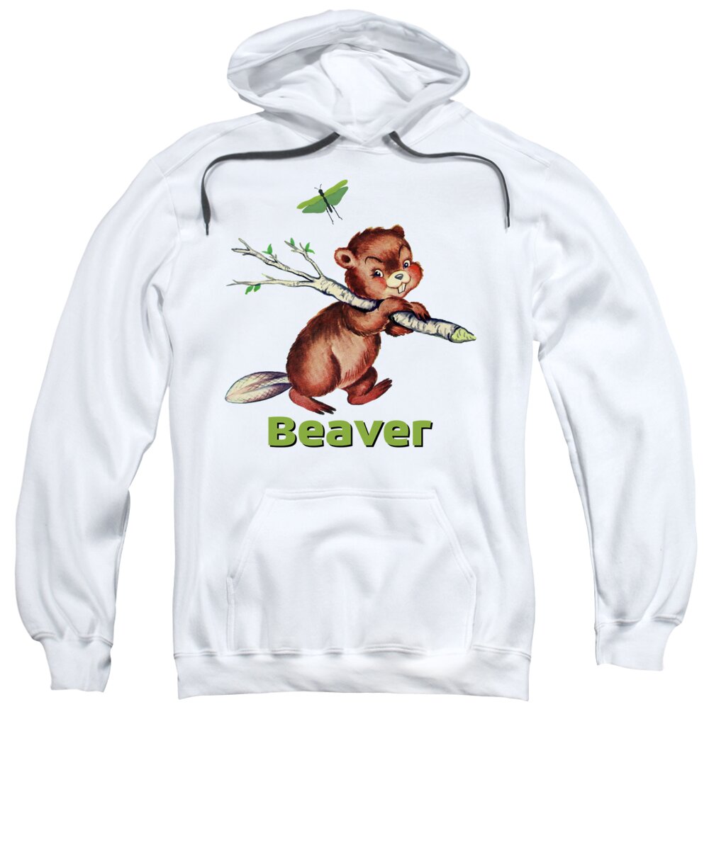 Smiling Beaver Sweatshirt featuring the painting Cute Baby Beaver Pattern by Tina Lavoie