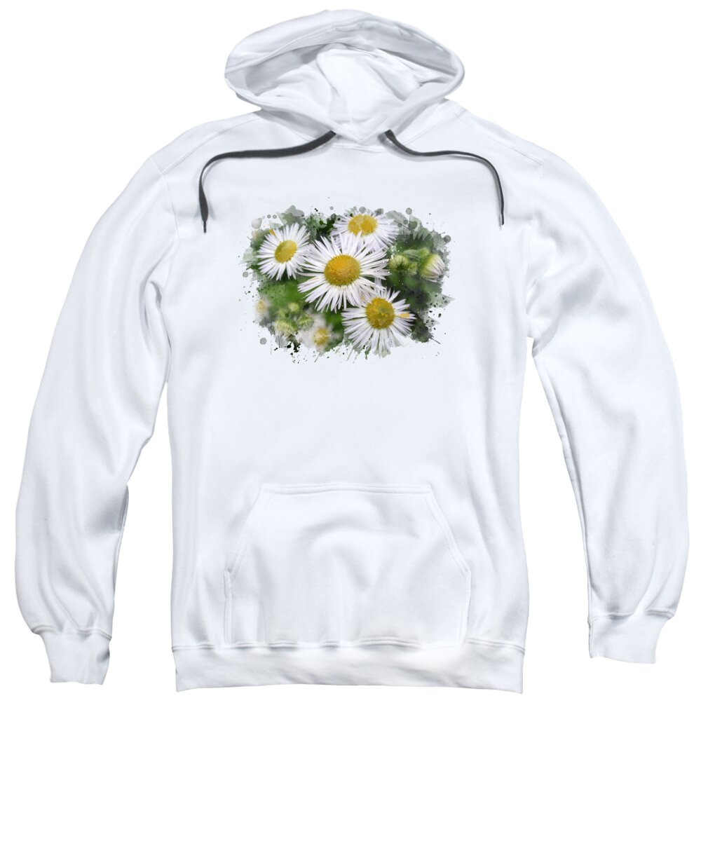 Daisy Sweatshirt featuring the mixed media Daisy Watercolor Flowers by Christina Rollo