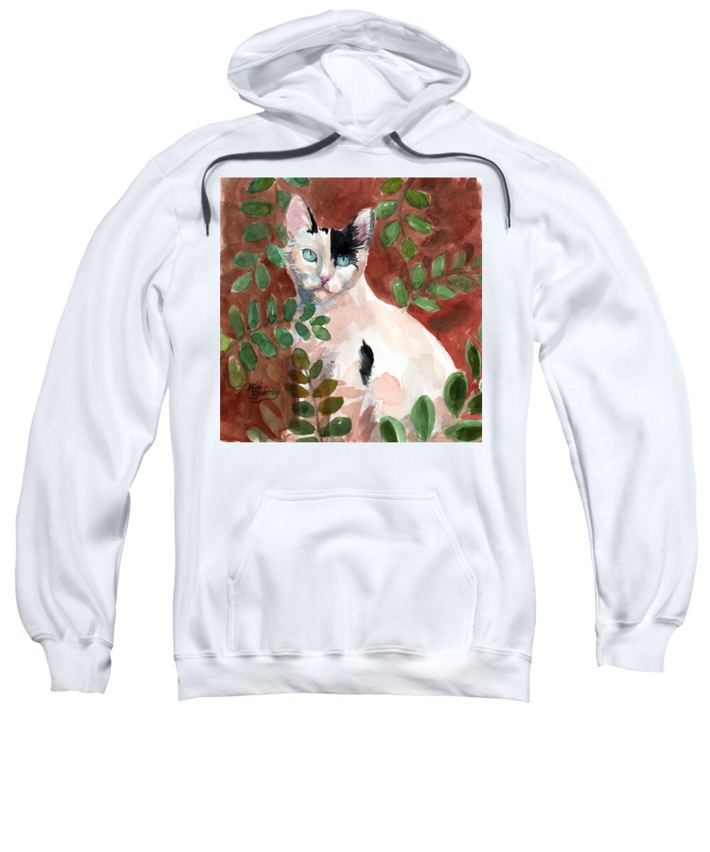 Black And White Cat Sweatshirt featuring the painting Deano in the brush by Mimi Boothby
