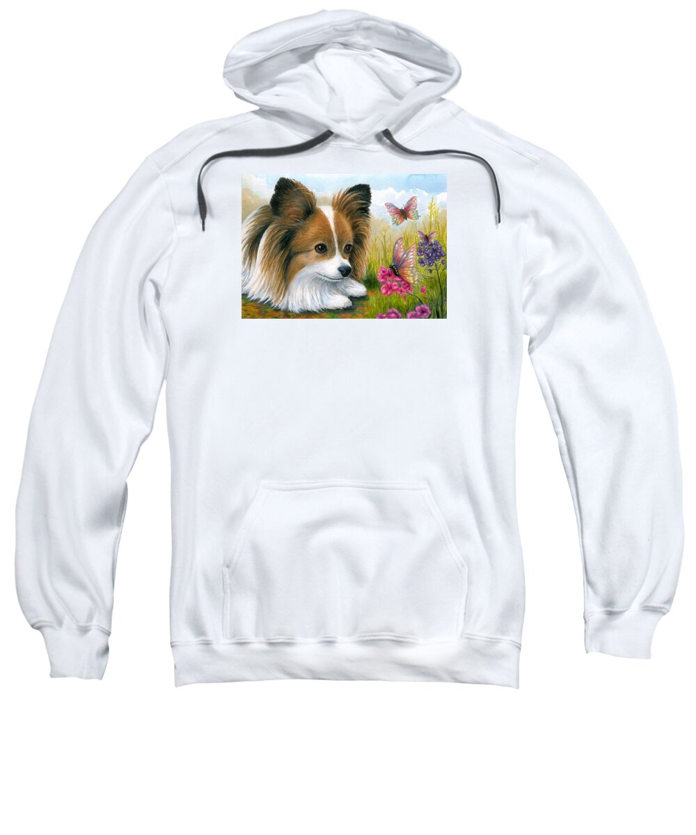 Dog Sweatshirt featuring the painting Dog 123 Papillon by Lucie Dumas