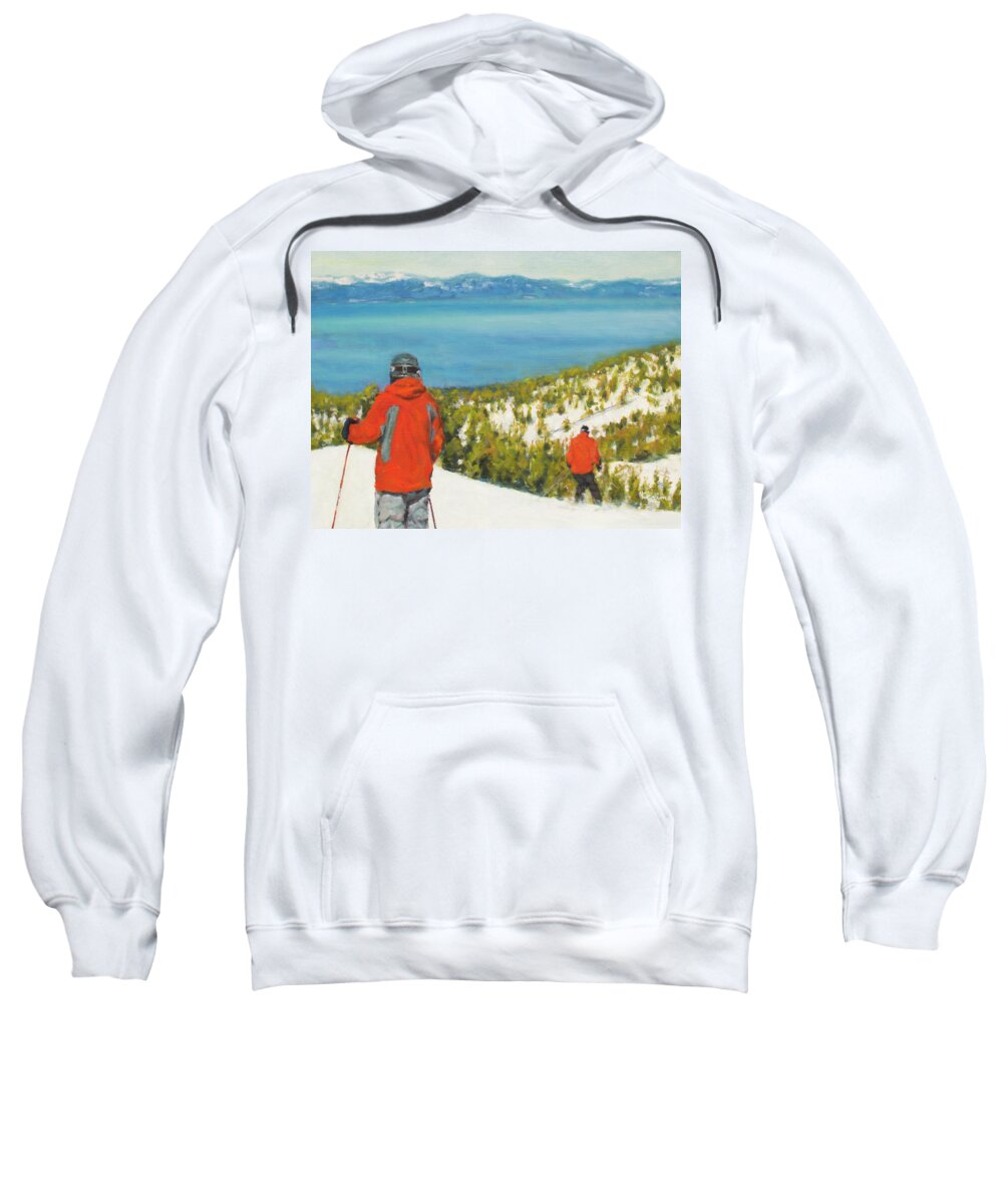 Ski Sweatshirt featuring the painting Downhill View by Kerima Swain