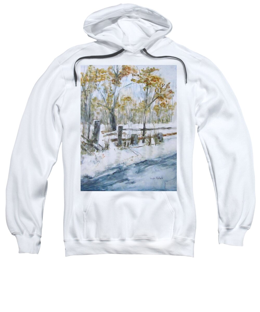 Early Spring Sweatshirt featuring the painting Early Spring Snow by Paula Pagliughi