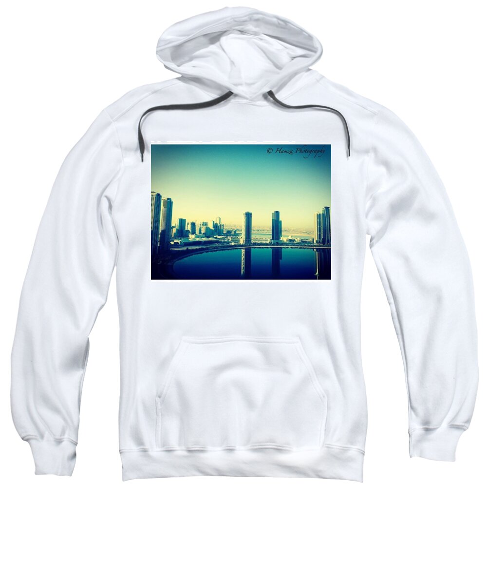 Hamza_photography Sweatshirt featuring the photograph Morning view with still water relflecting the buildings by Hamza Kamran