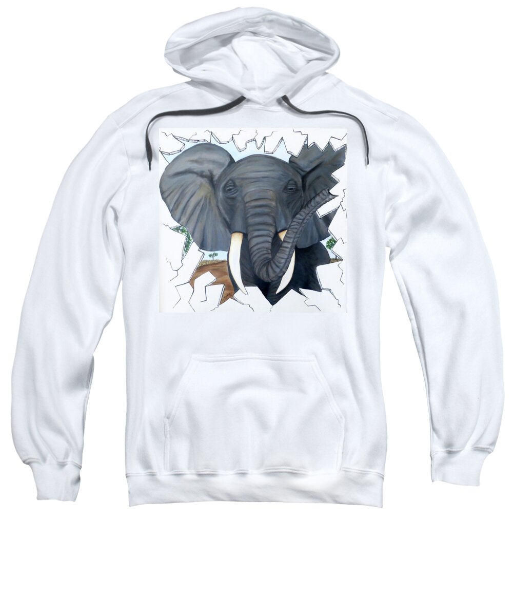 Elephant Sweatshirt featuring the painting Eavesdropping Elephant by Teresa Wing