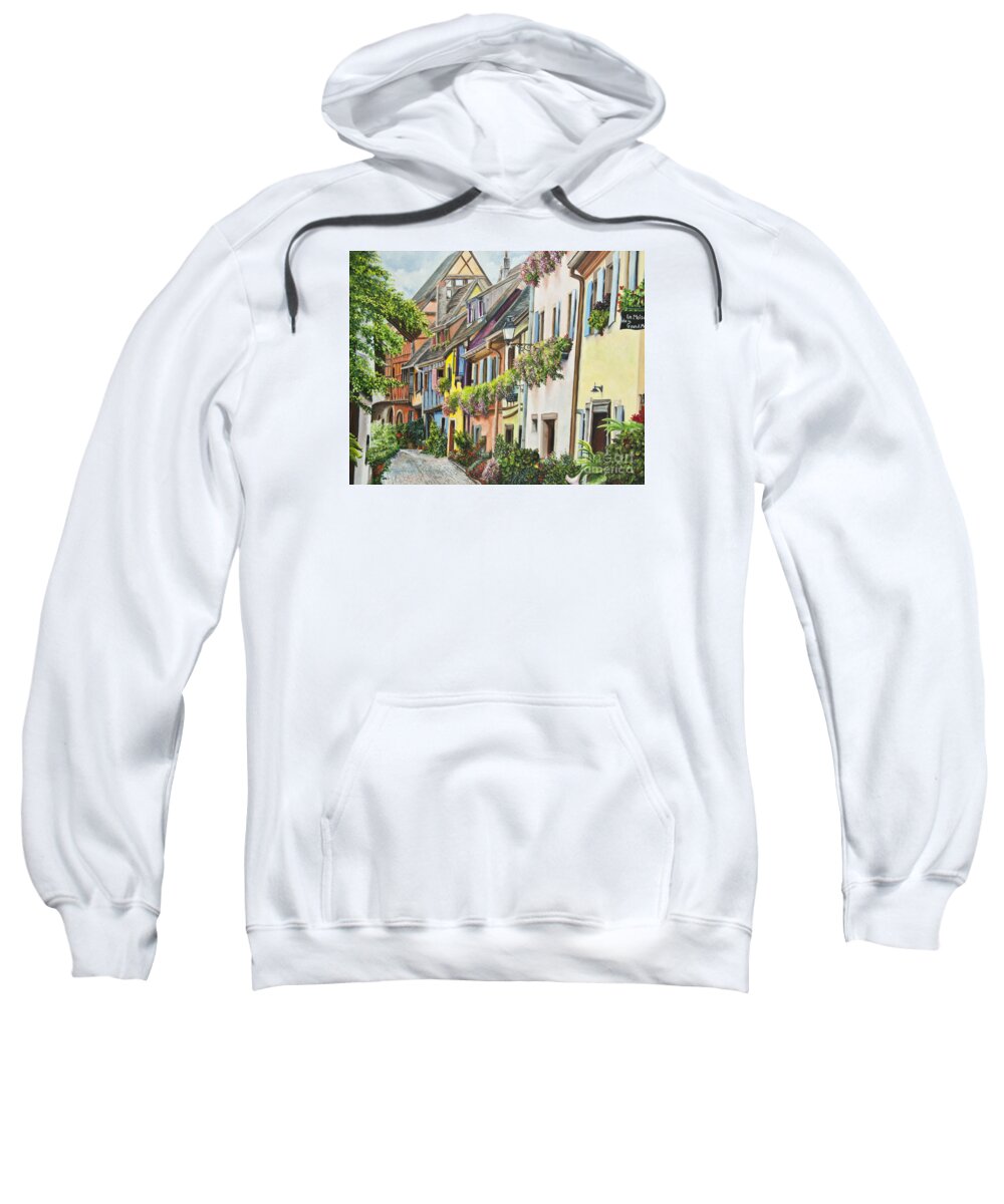 Eguisheim Sweatshirt featuring the painting Eguisheim In Bloom by Charlotte Blanchard