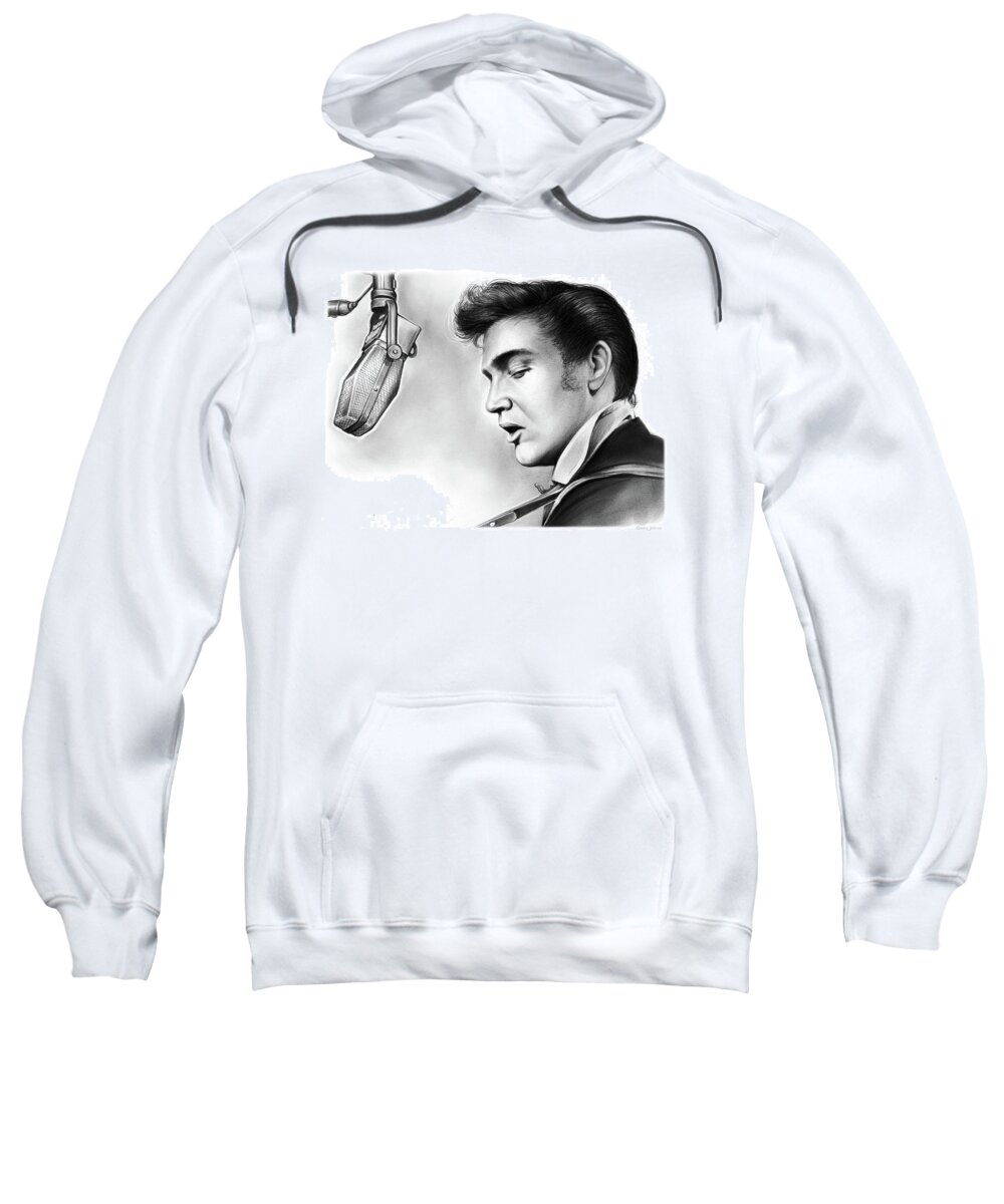 Elvis Sweatshirt featuring the drawing Elvis Presley by Greg Joens