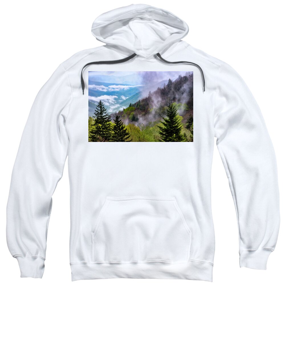 Landscapes Sweatshirt featuring the photograph Evening Fog at Mortons Overlook by Roberta Kayne