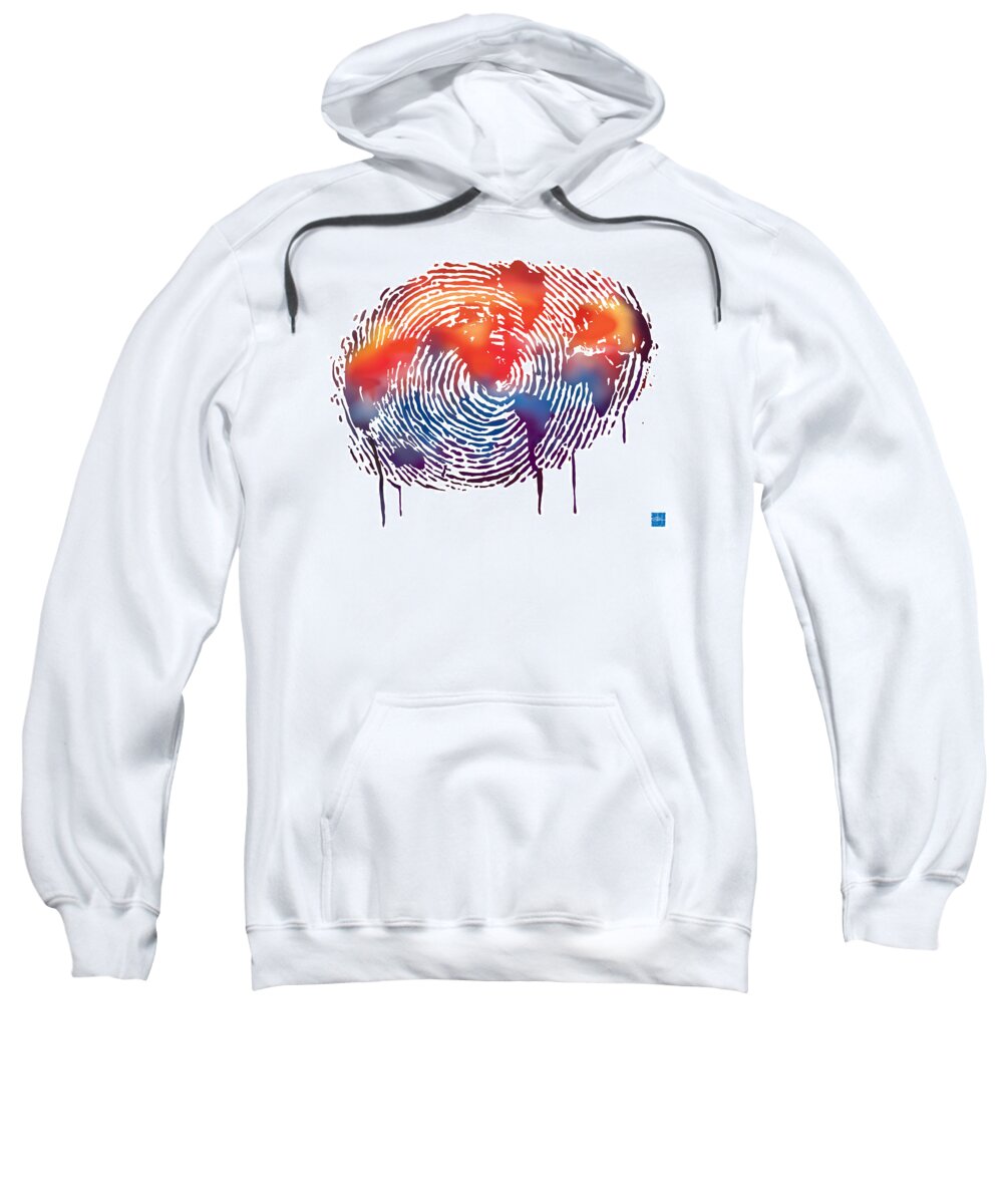 Map Sweatshirt featuring the painting Finger print map of the world by Sassan Filsoof