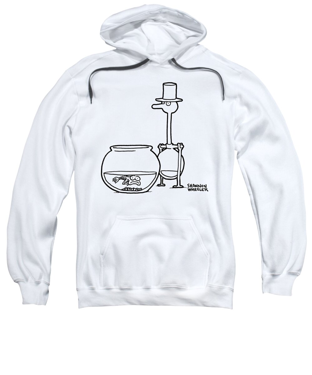 Drinking Bird Sweatshirt featuring the drawing Fish and Drinking Bird by Shannon Wheeler