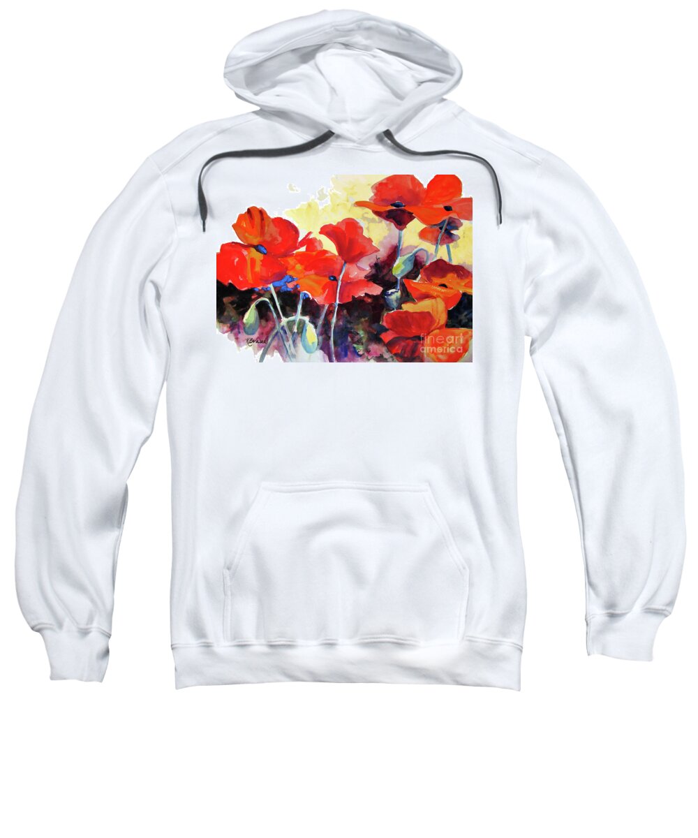 Paintings Sweatshirt featuring the painting Flaming Poppies by Kathy Braud