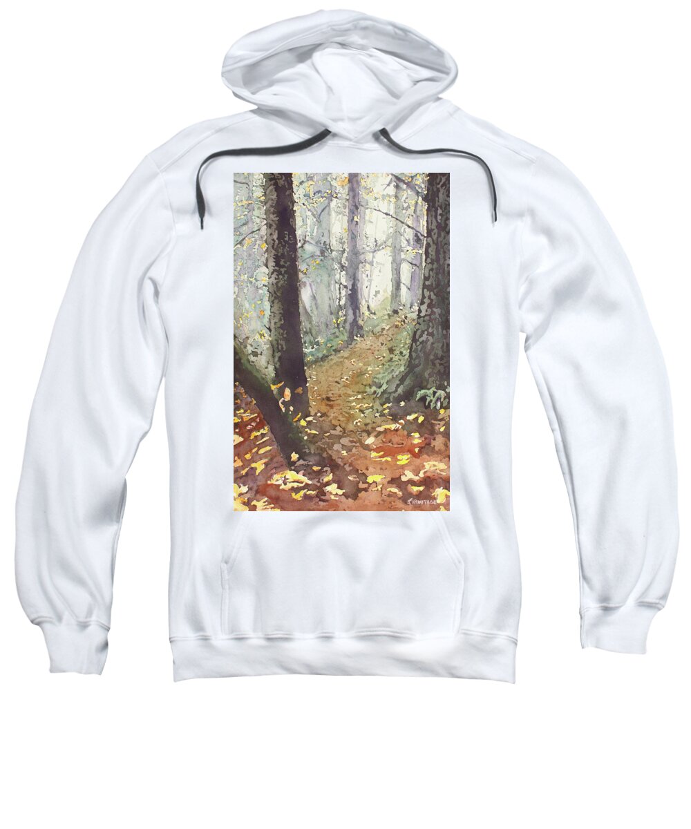 Oregon Sweatshirt featuring the painting Foggy Path by Jenny Armitage