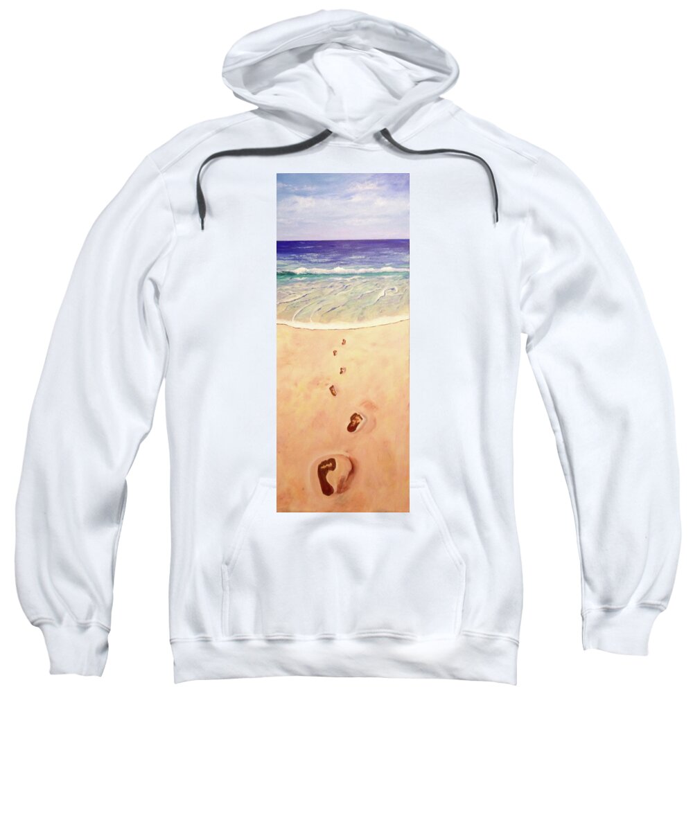 Landscape Sweatshirt featuring the painting Footprints in the Sand by Donna Tucker