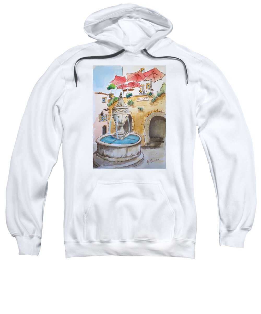Fountain Sweatshirt featuring the painting Fountain at St Paul de Vence by Marilyn Zalatan