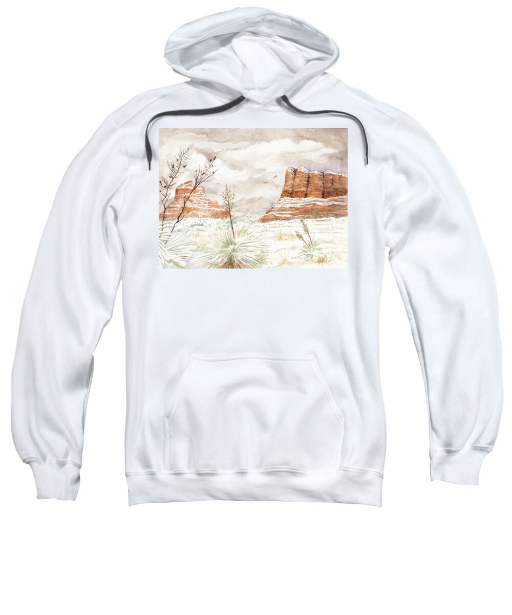 Bell Rock Sweatshirt featuring the painting Fresh Snow On Bell Rock by Marilyn Smith