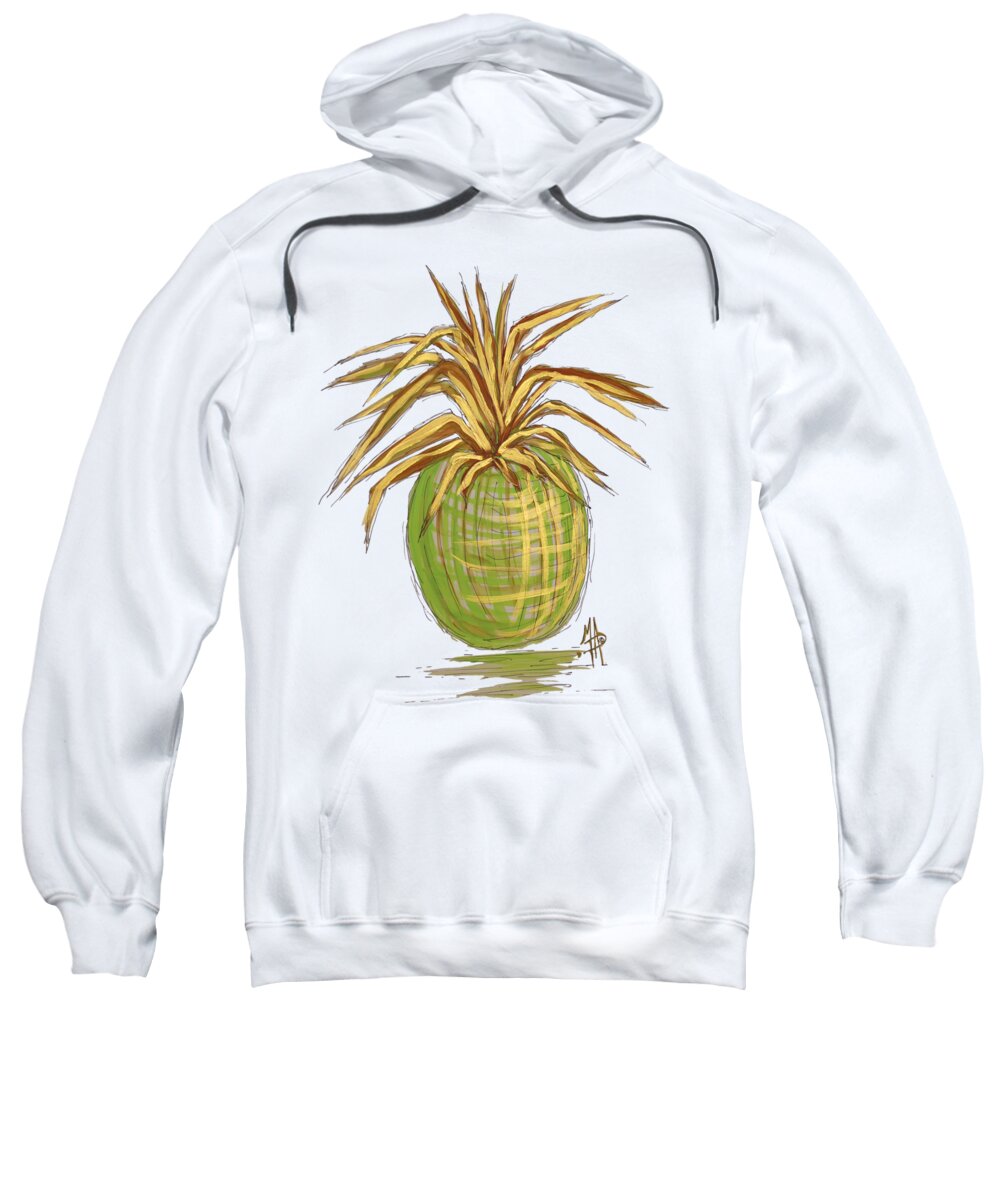 Pineapple Sweatshirt featuring the painting Green Gold Pineapple Painting Illustration Aroon Melane 2015 Collection by MADART by Megan Aroon