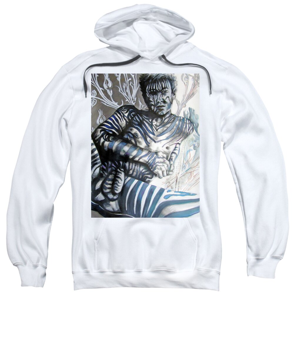 Zebra Sweatshirt featuring the painting Growing Pains Zebra Boy by Rene Capone