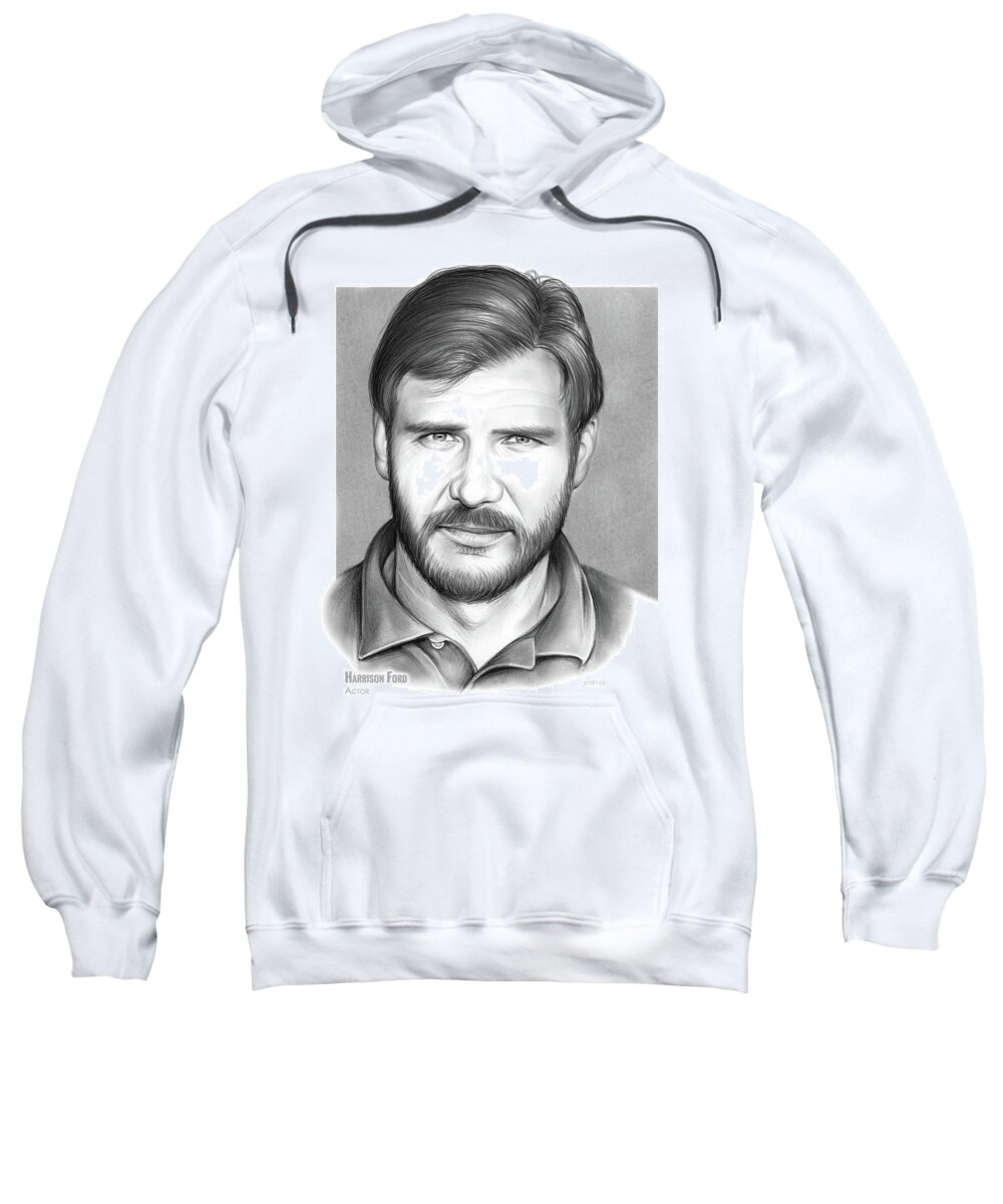 Harrison Ford Sweatshirt featuring the drawing Harrison Ford by Greg Joens